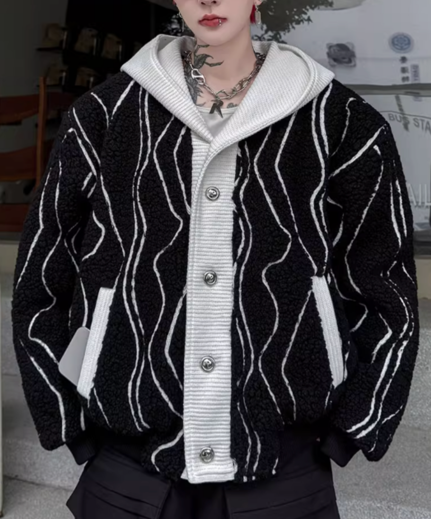 irregular striped hoodie jacket EN2596