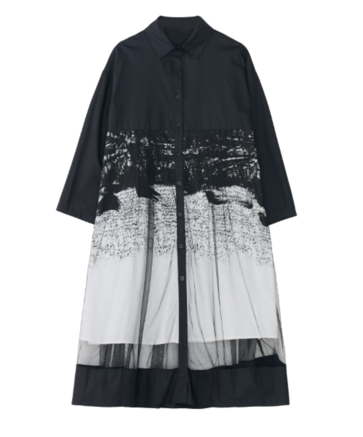 dynamic sheer switching flare long shirt EN3187