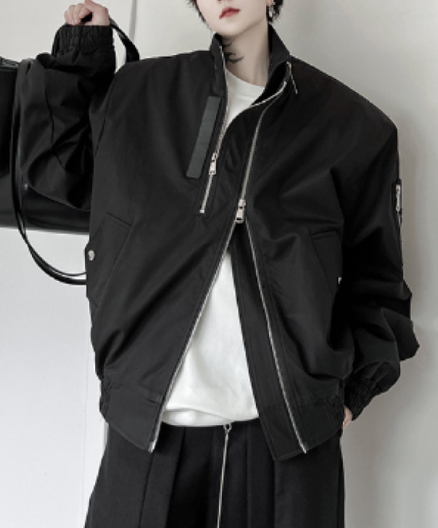 stand collar asymmetric jacket EN1231