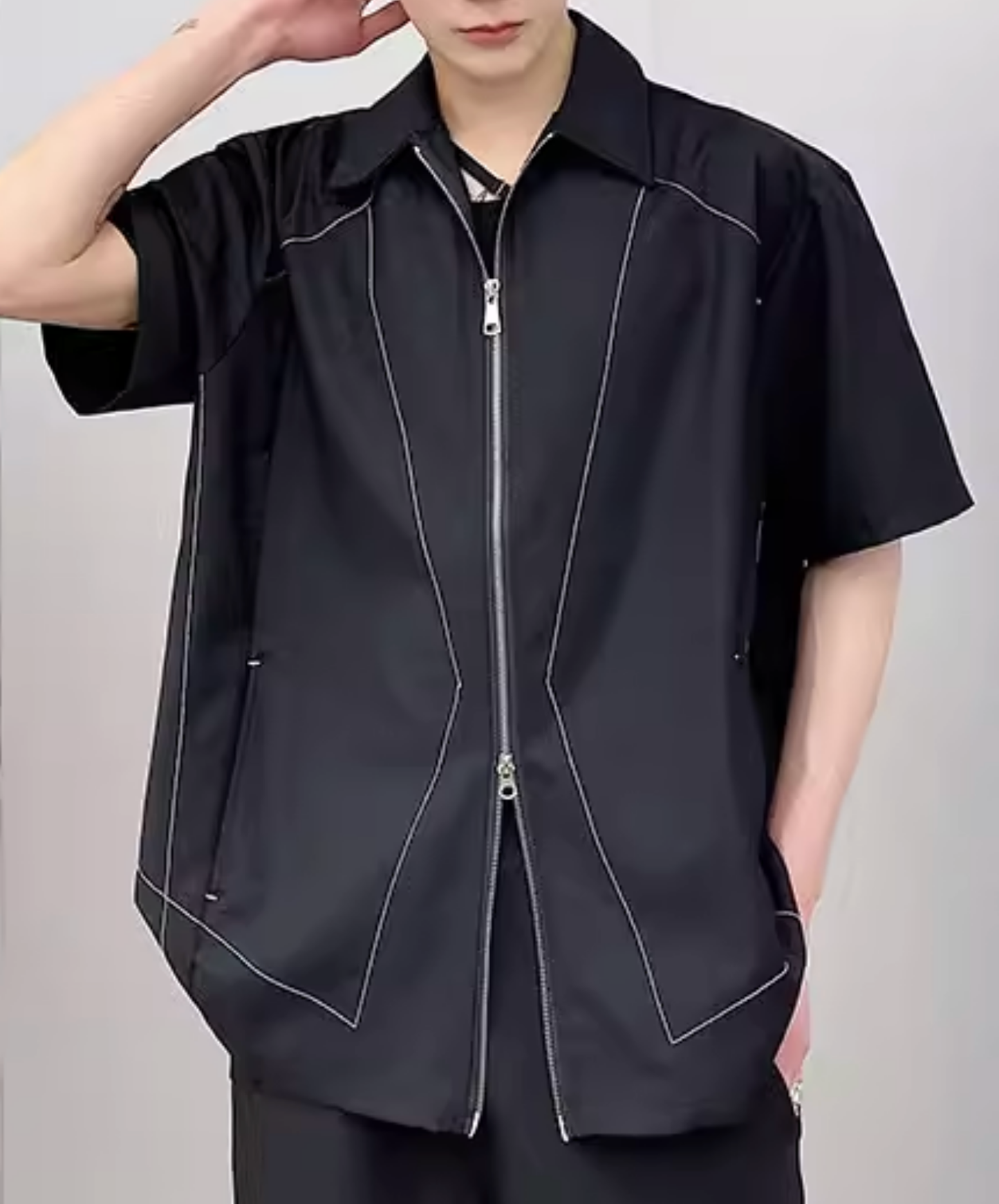 unique stitching with zipper shirt EN2812