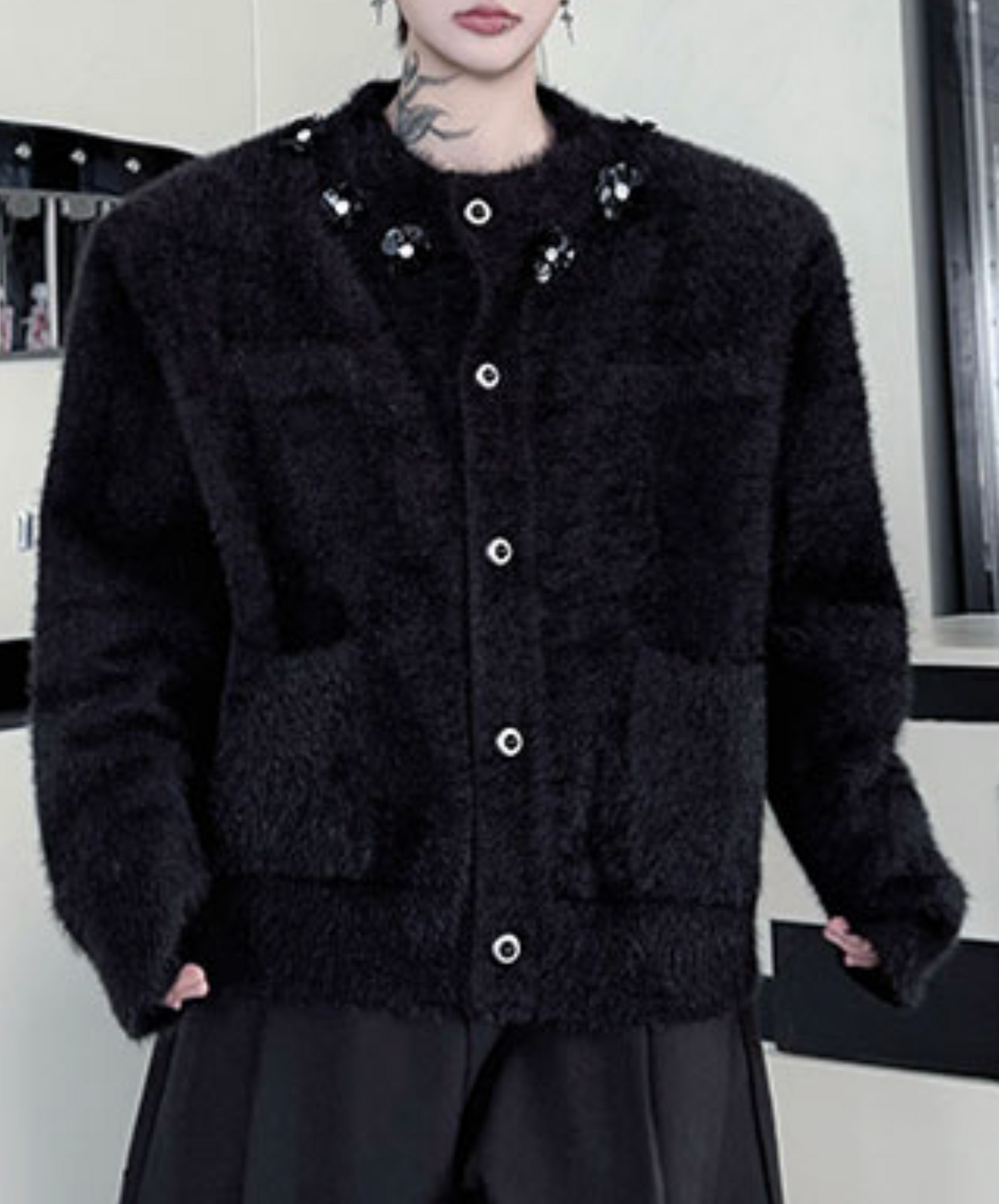 retro mohair ornament cardigan EN2504