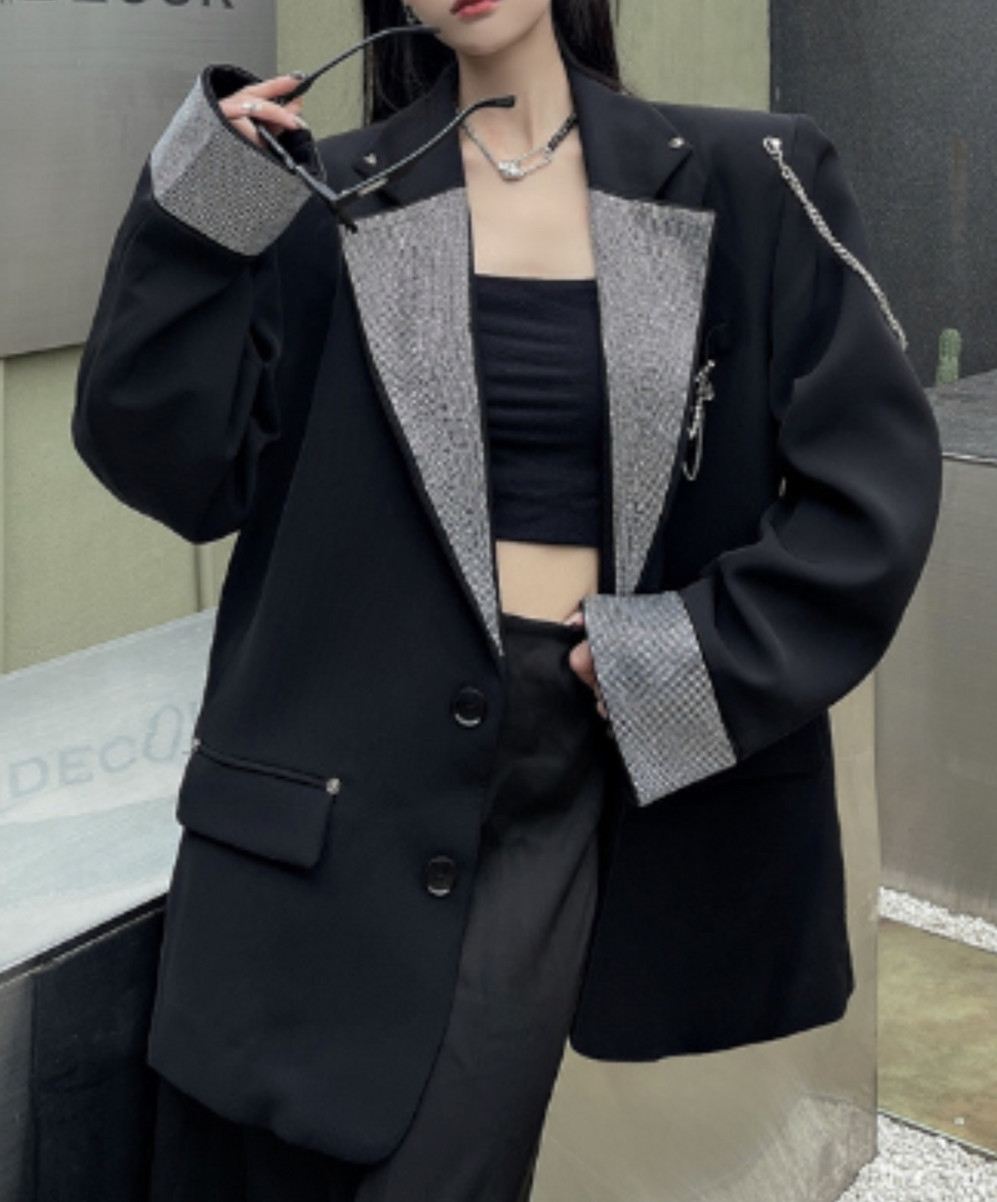 metallic-like chain decoration jacket EN1985