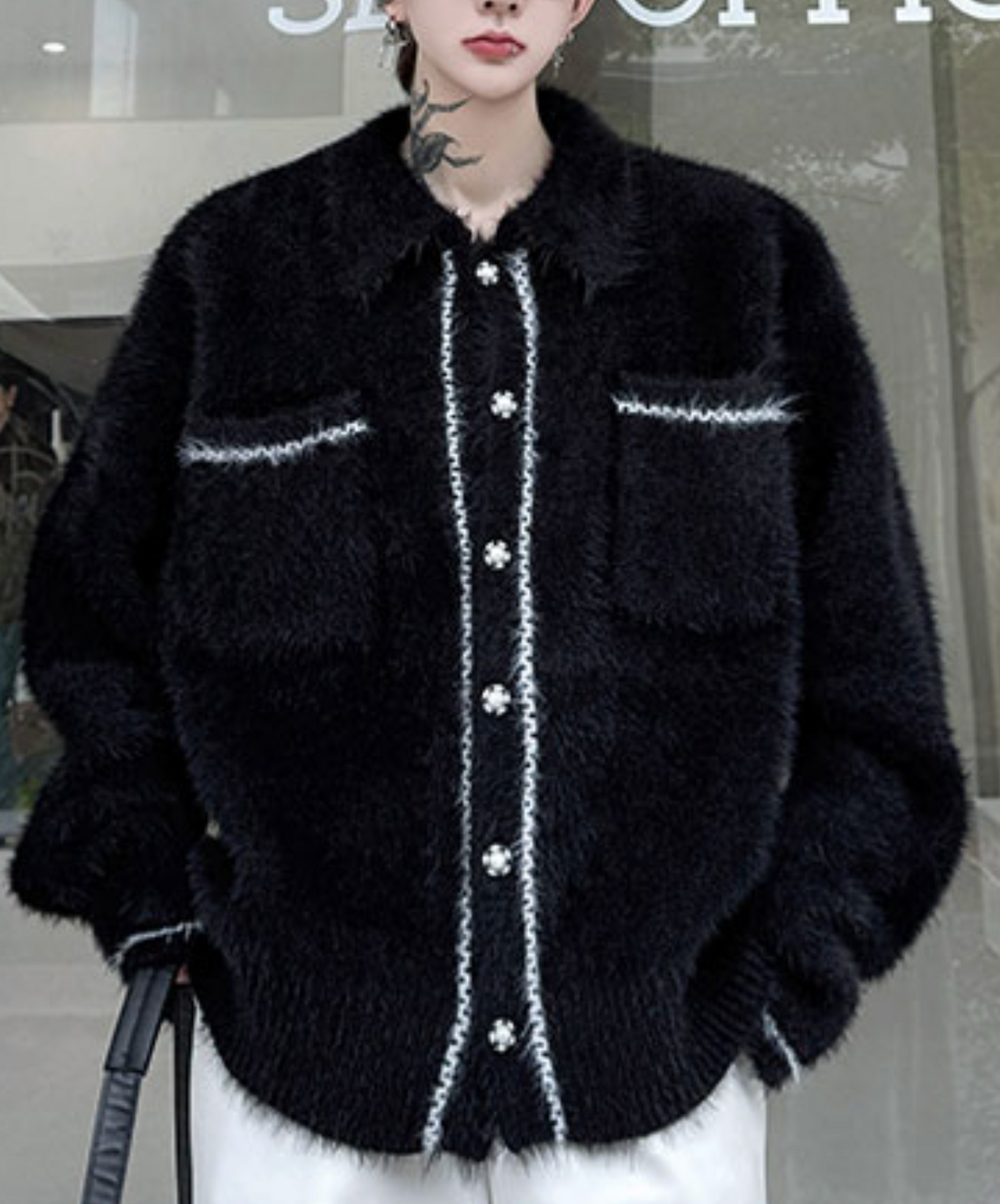 collared colorblock jacquard jacket EN2521