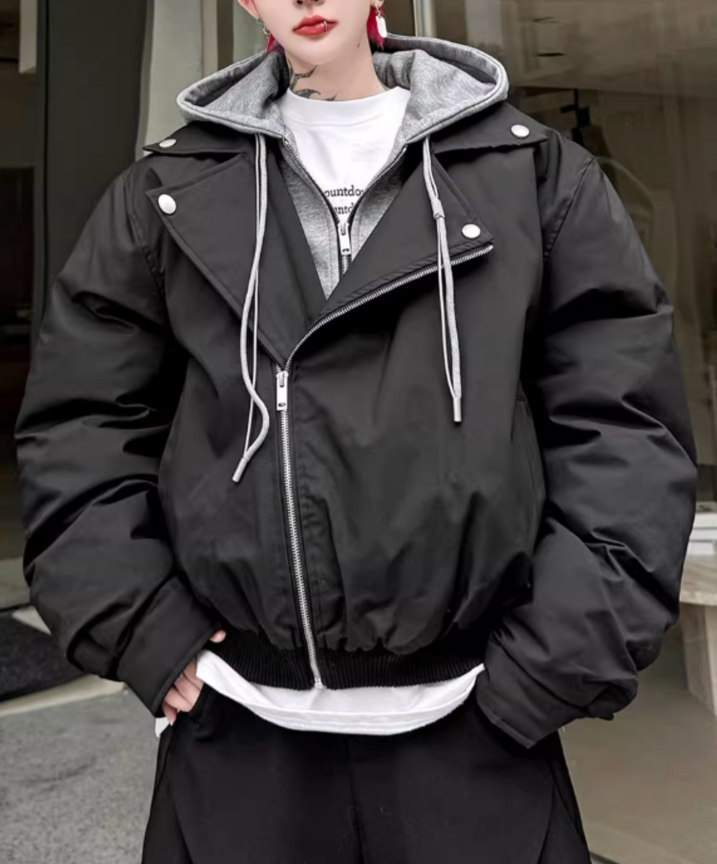 faux two-piece hoodie jacket EN2607