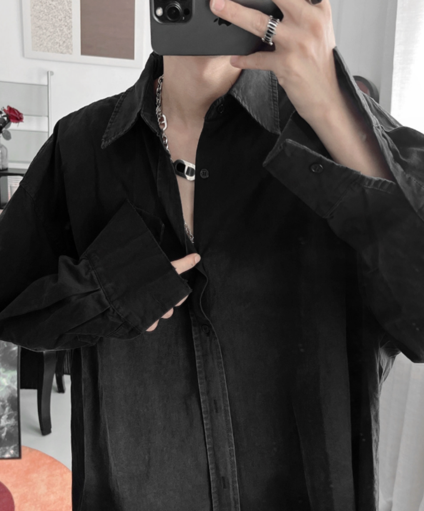 dark faded, distressed design shirt EN2765