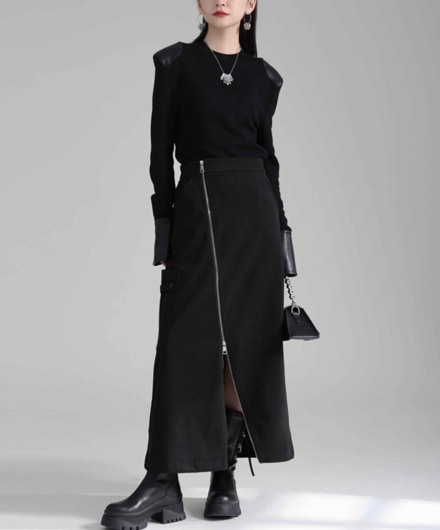 irregular zipper velvet skirt EN2732