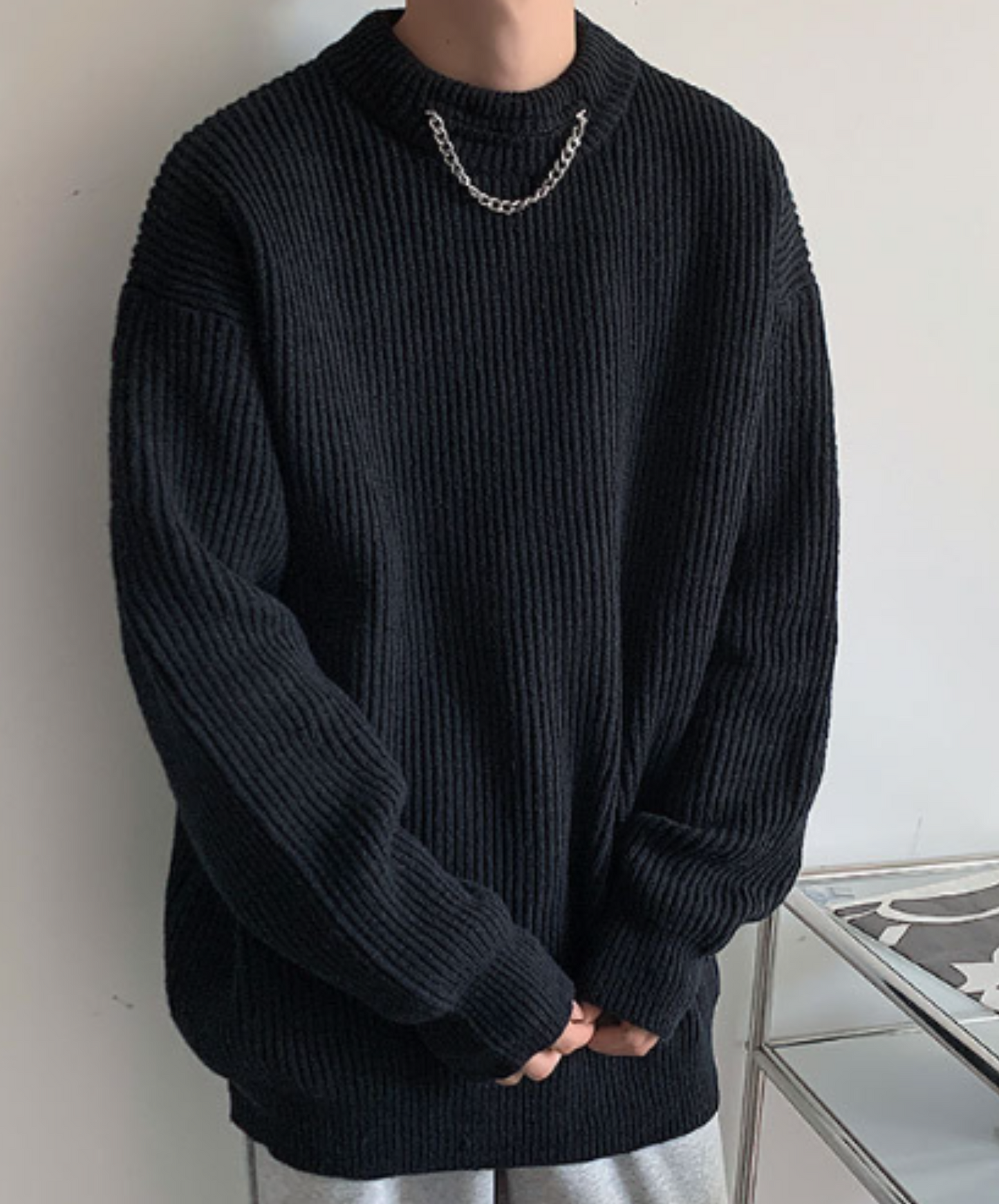 simple plain color with necklace decoration sweater EN1339