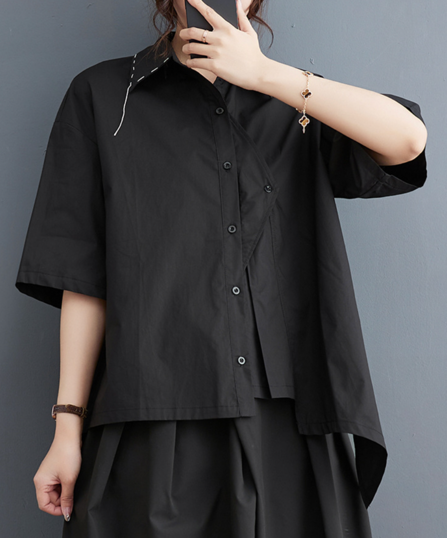 asymmetric stitch design short sleeves shirt EN2290