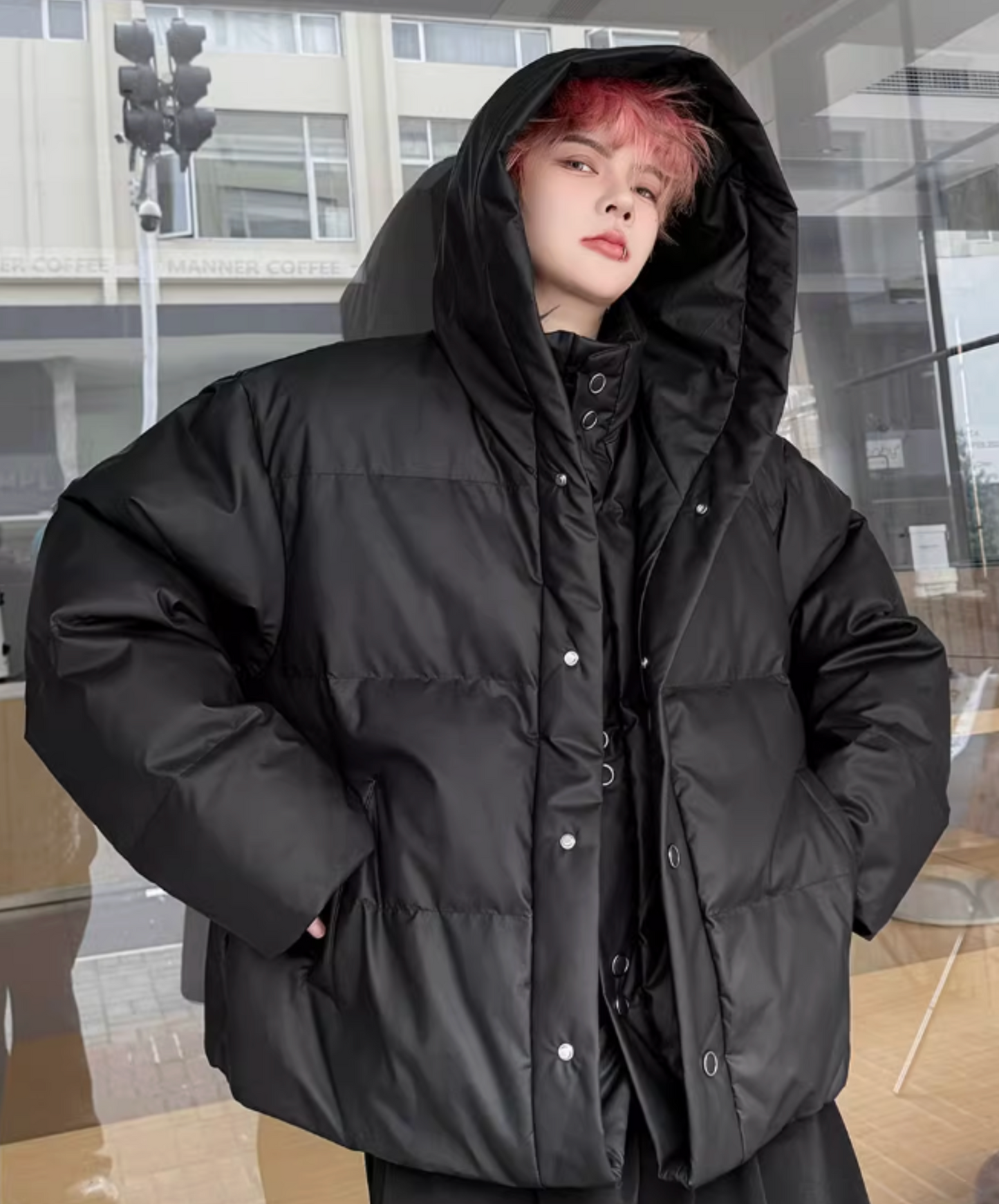 hooded fake two-piece down EN2595