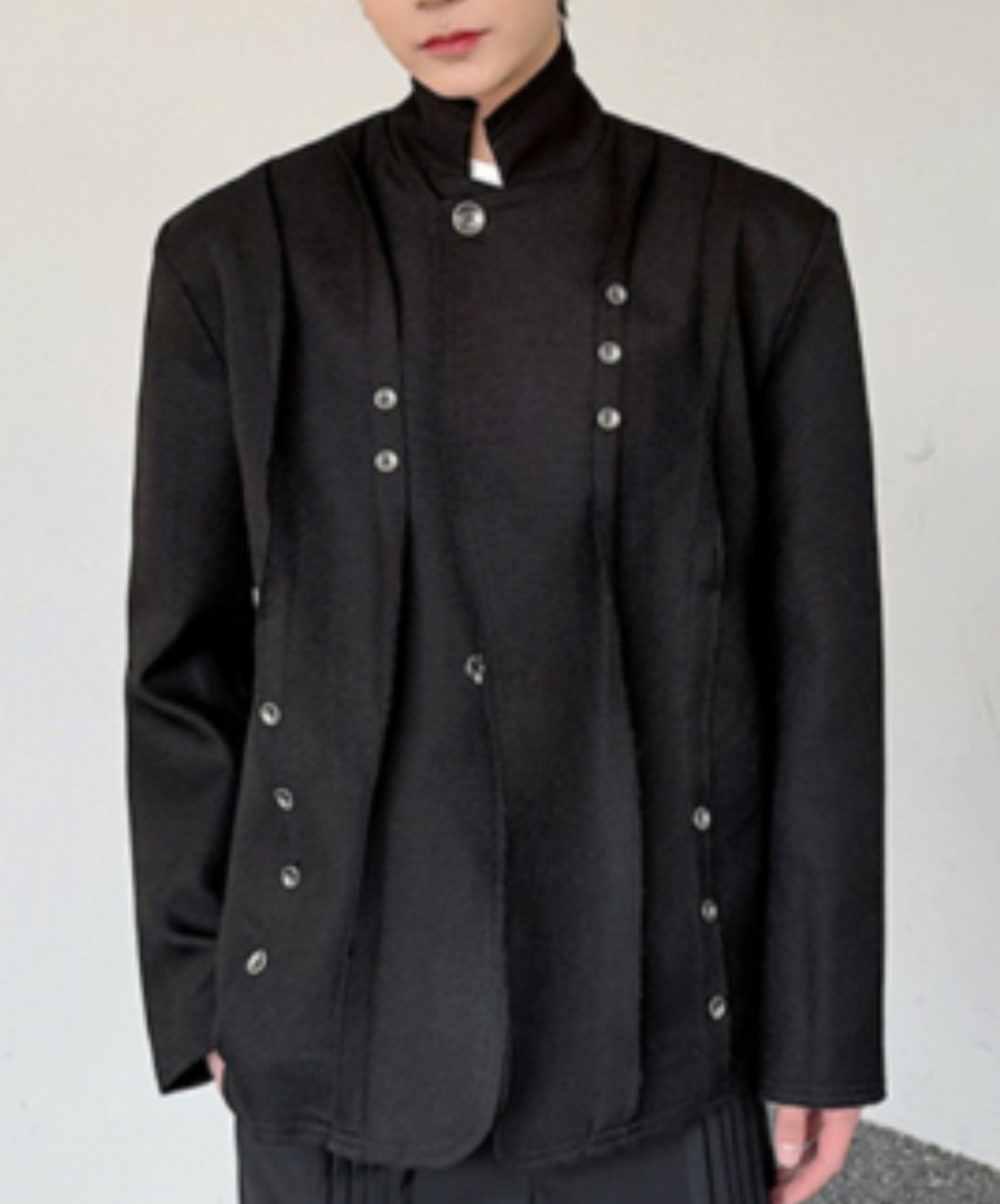 silver rivet embellished stand-up collar jacket EN1996