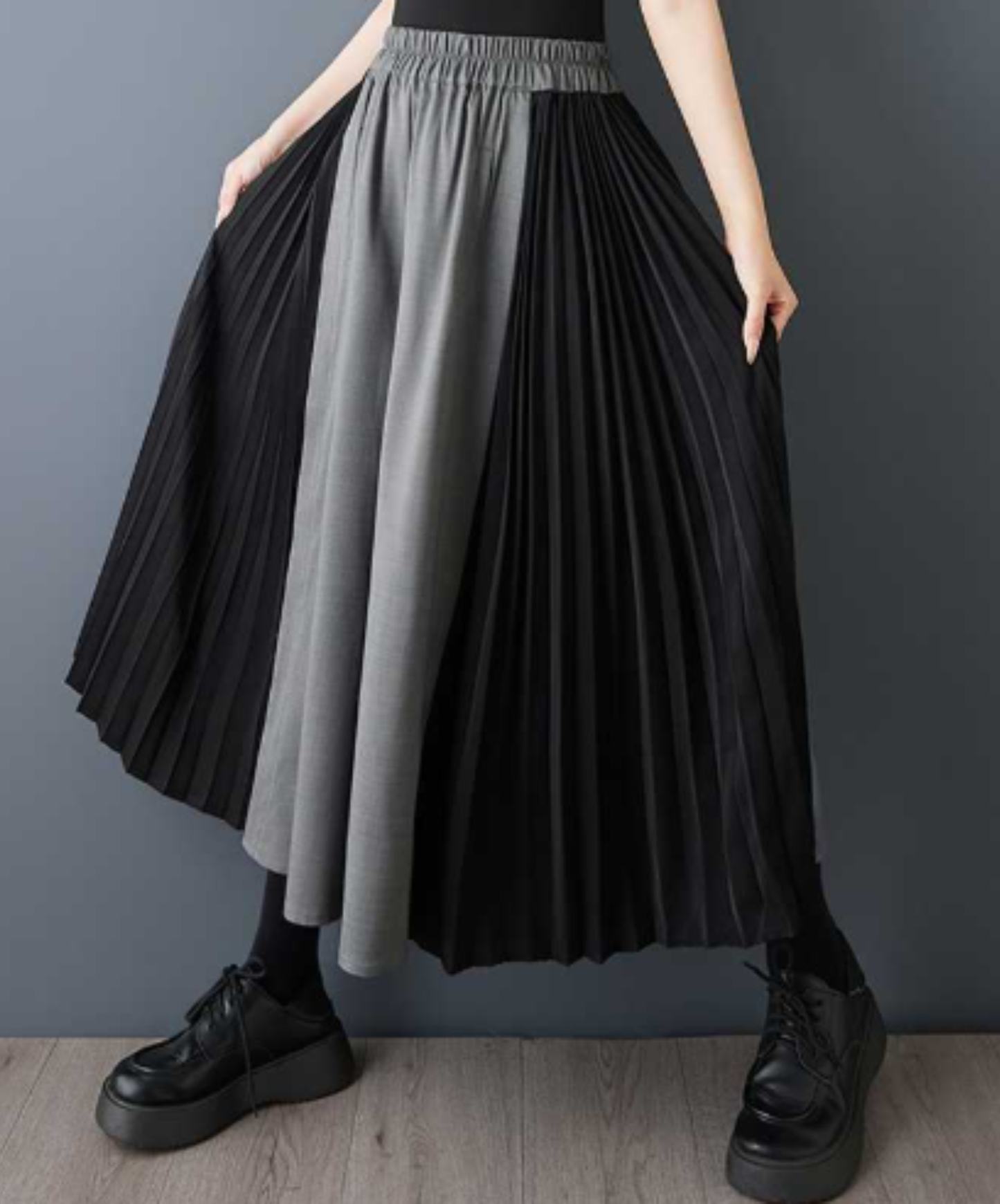 dark-toned pleated cropped trousers wide pants EN3048