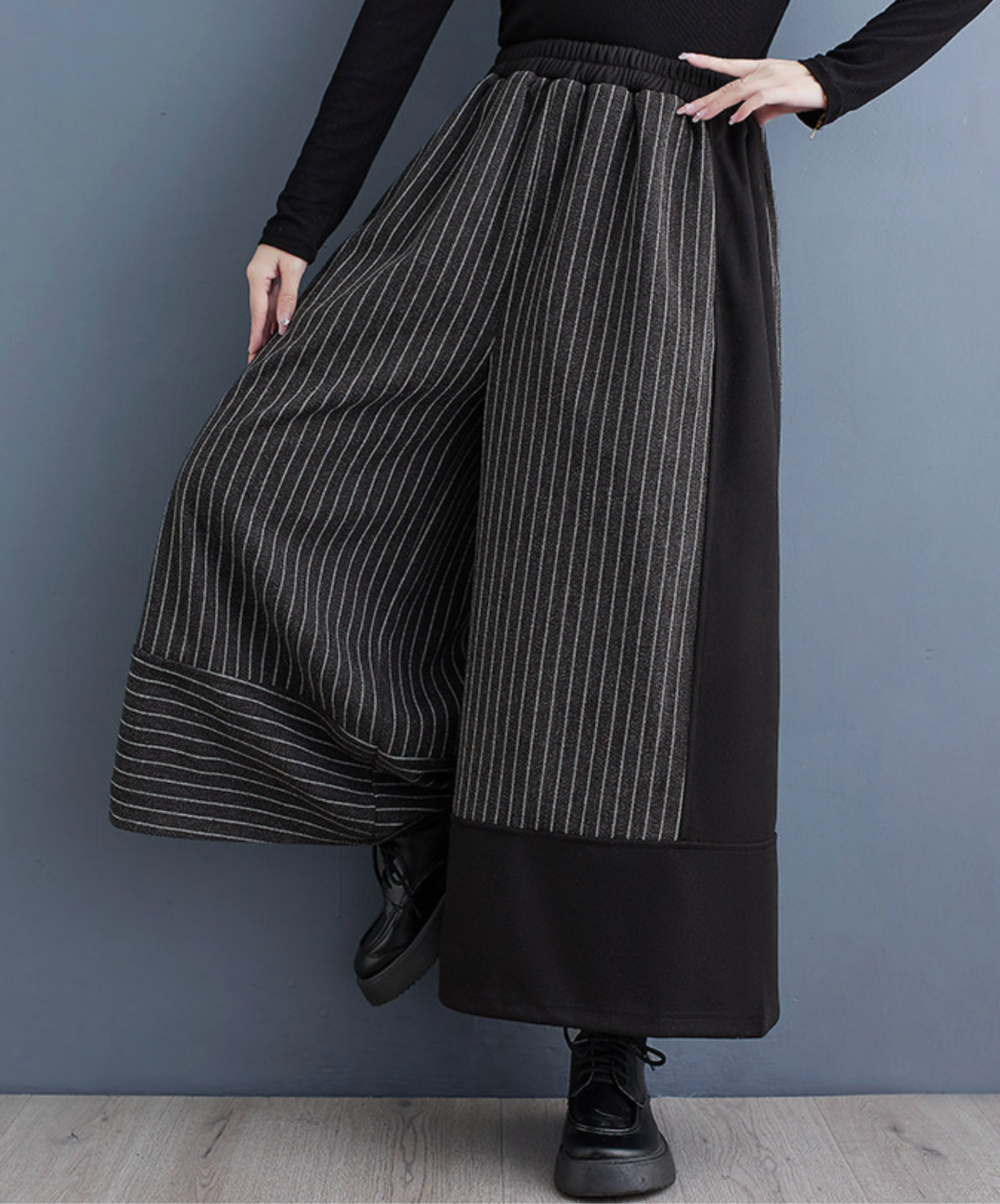 thin stripe patchwork wide pants EN2778