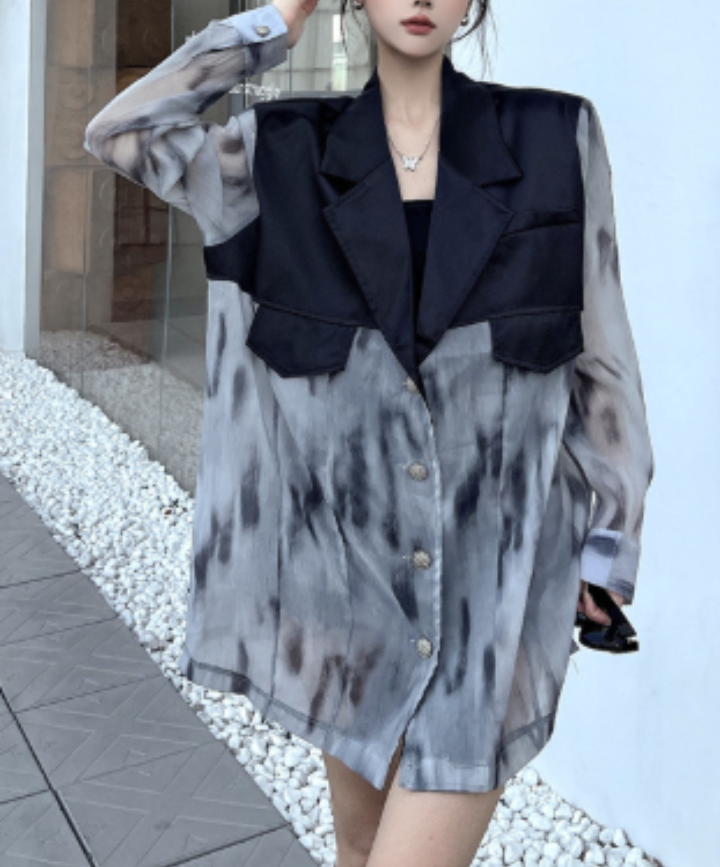 tie-dye patchwork sheer jacket EN3088