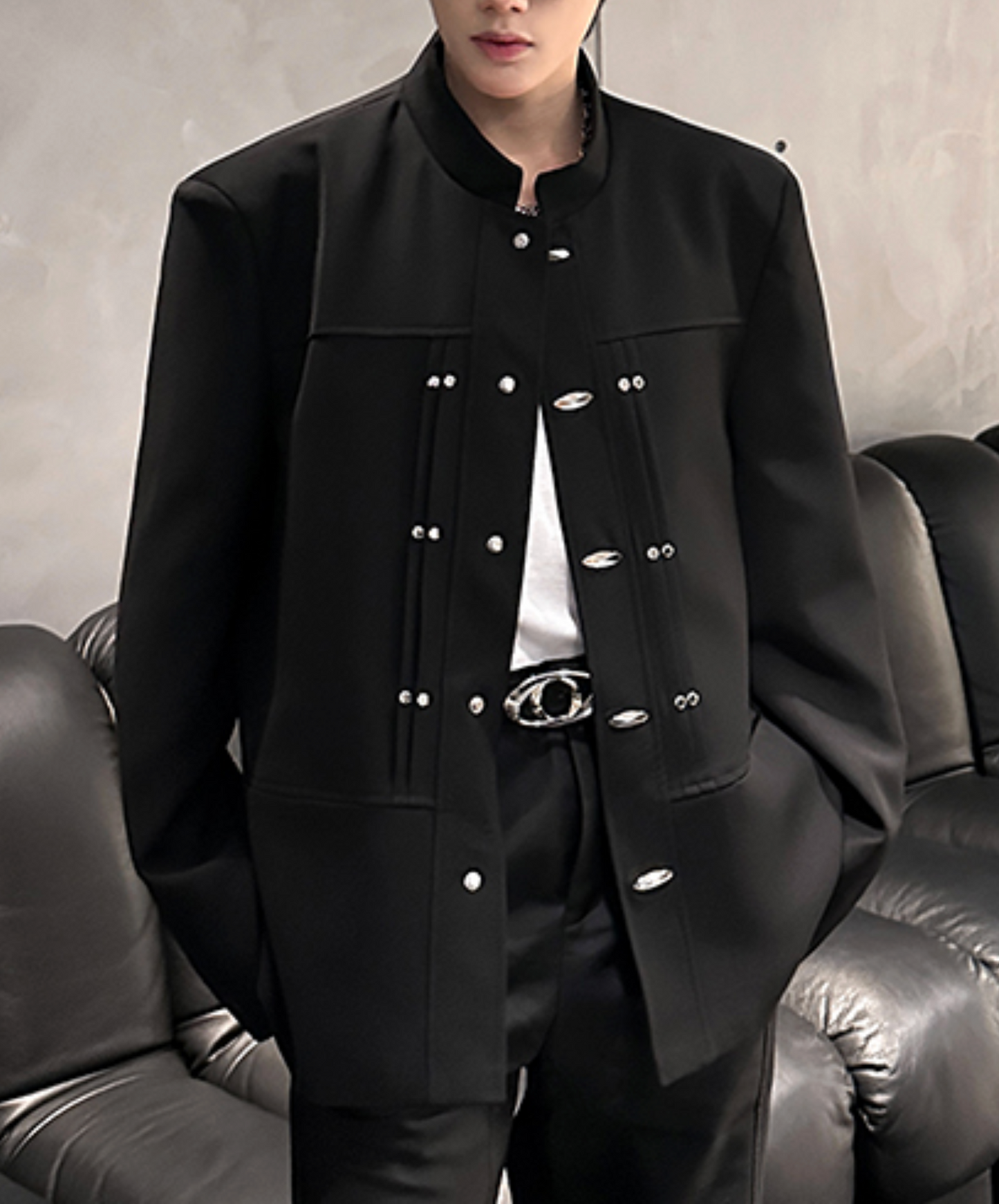 stand collar with metal buckle jacket EN2488