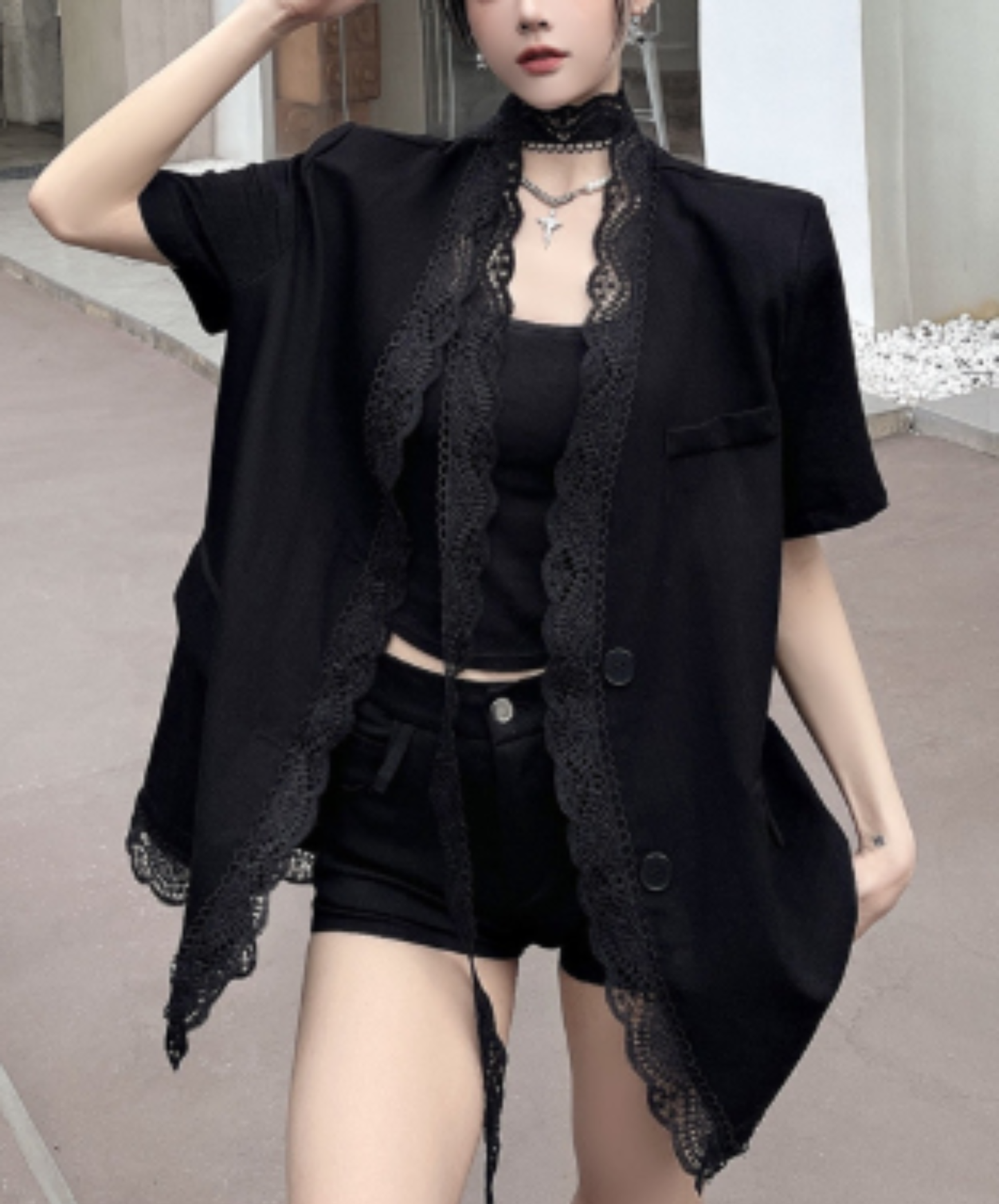 lightweight lace cotton linen jacket EN2965