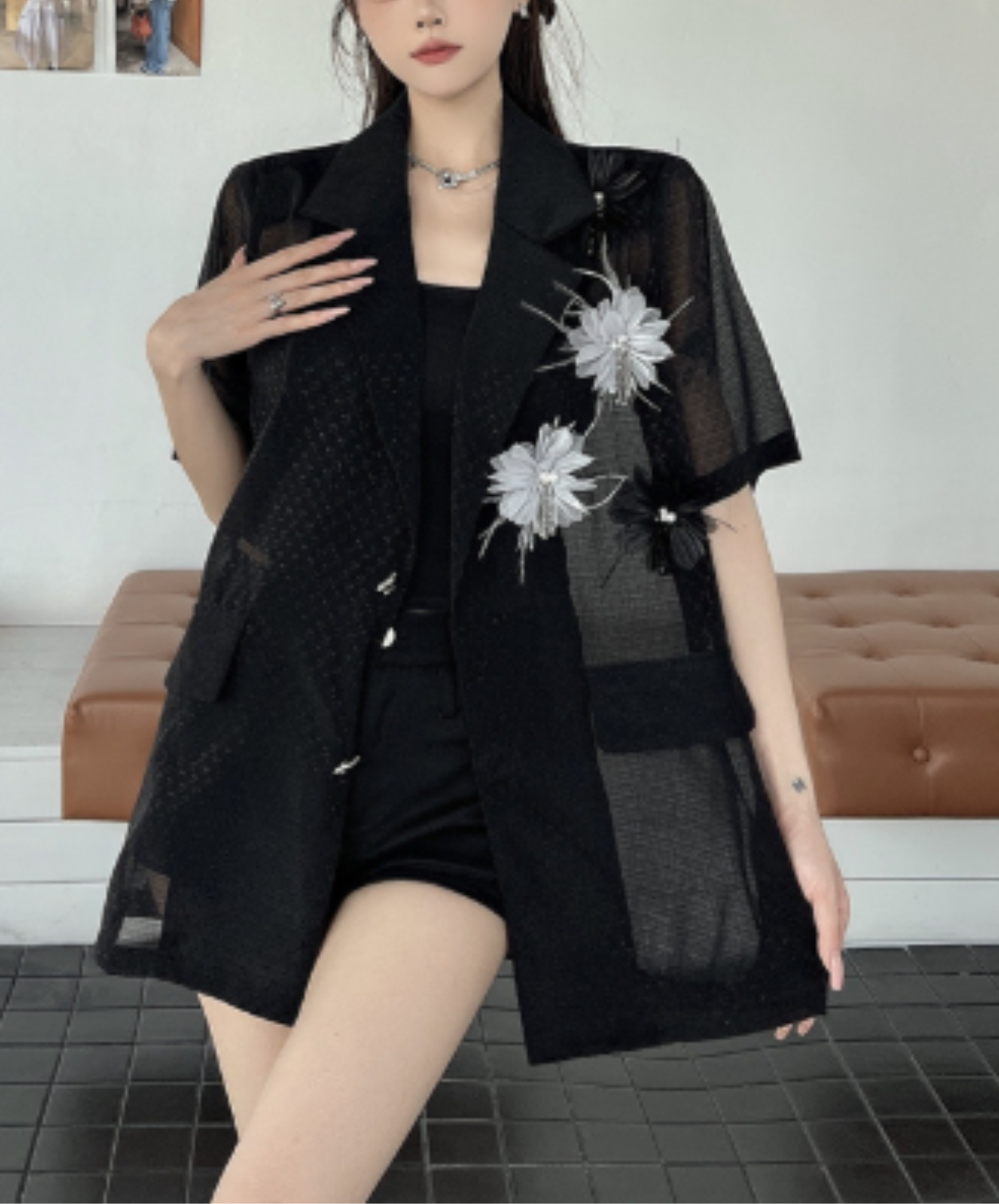 sparkling floral mesh lightweight jacket EN2915