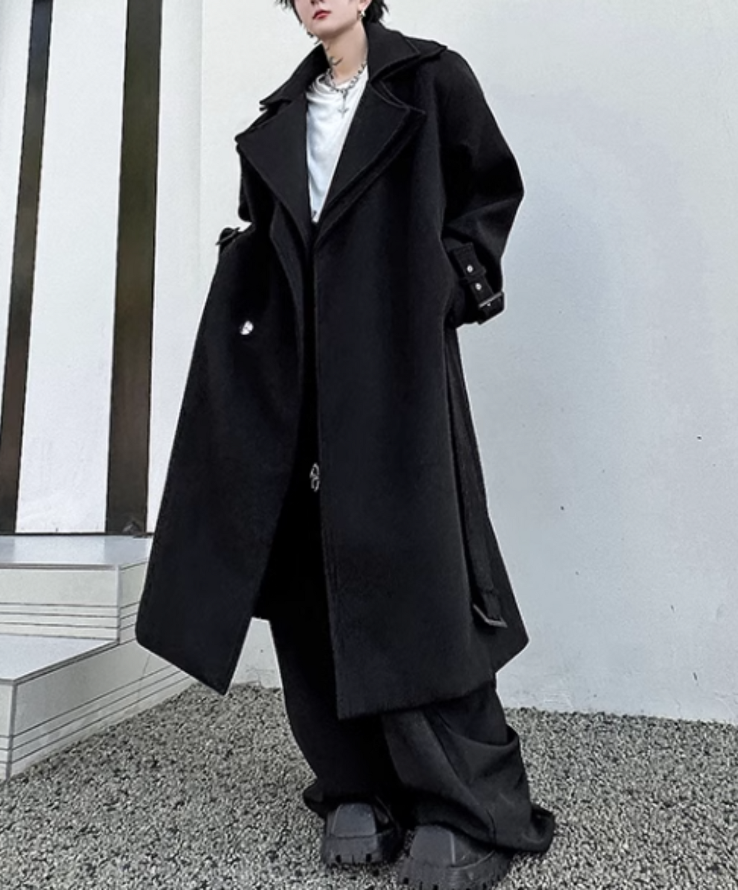 double layered collar long wool coat EN1886