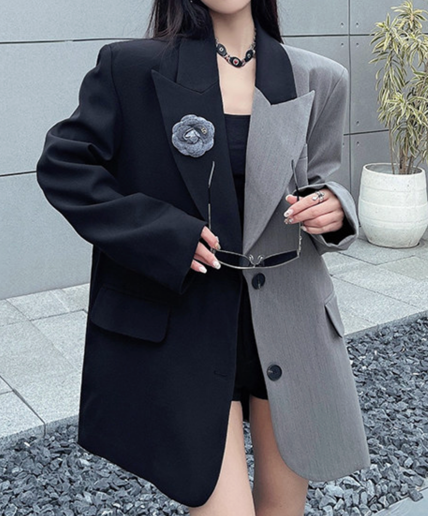 black & gray colorblock jacket EN2766