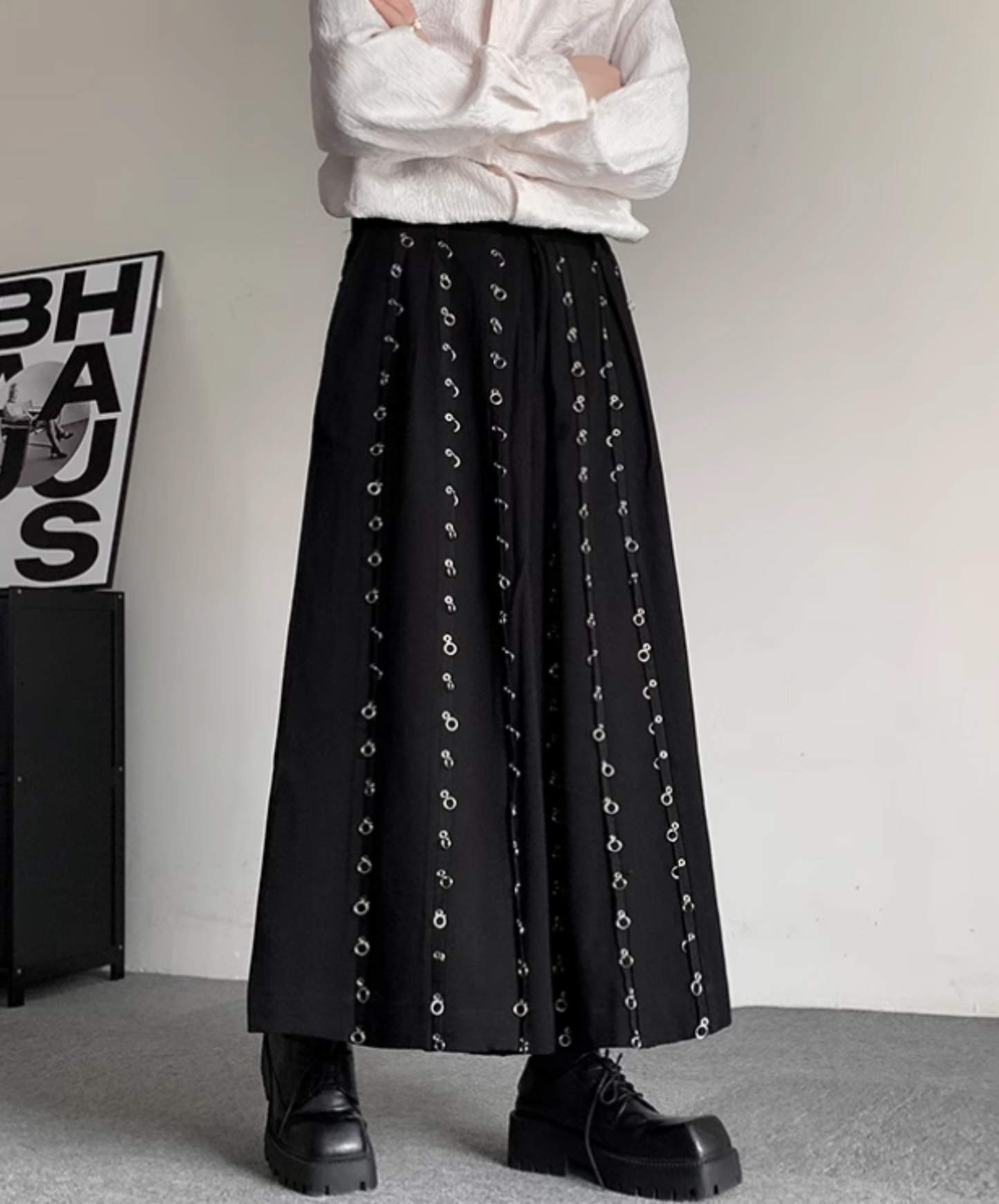 dark metal hoop wide pants EN1899