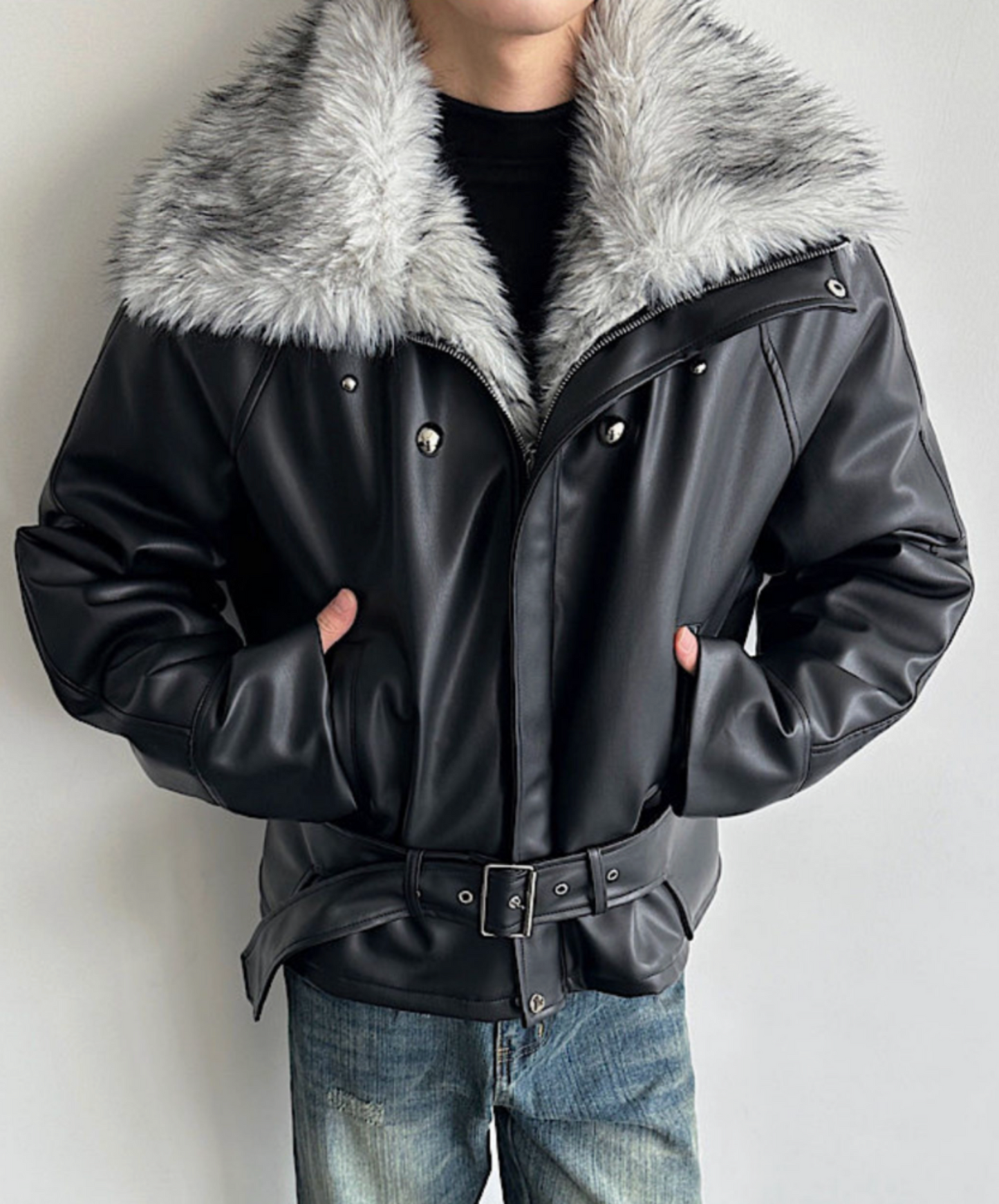 faux wolf fur collar jacket EN2587