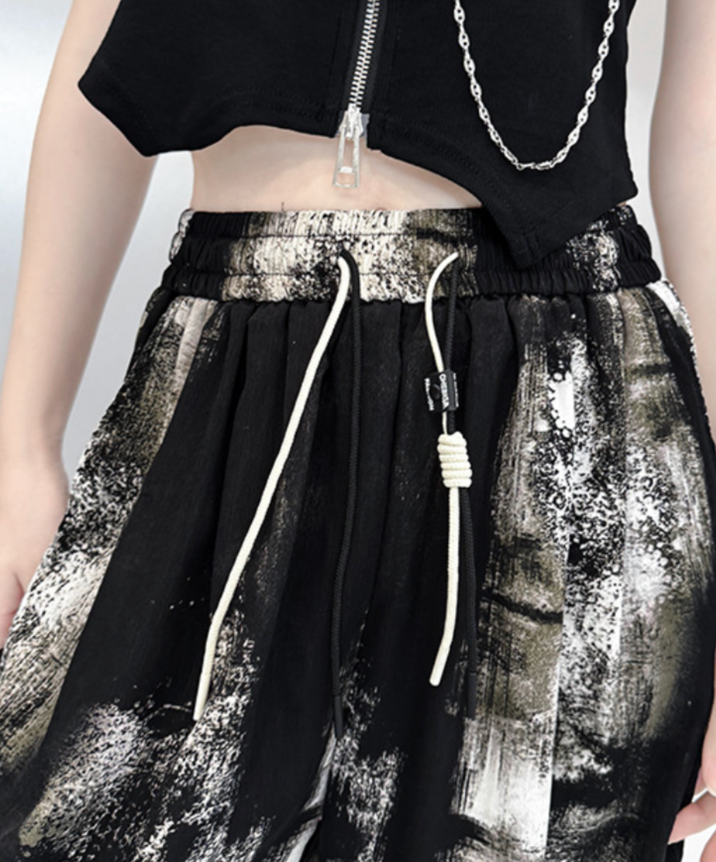 dark splicing drawstring pants EN2337