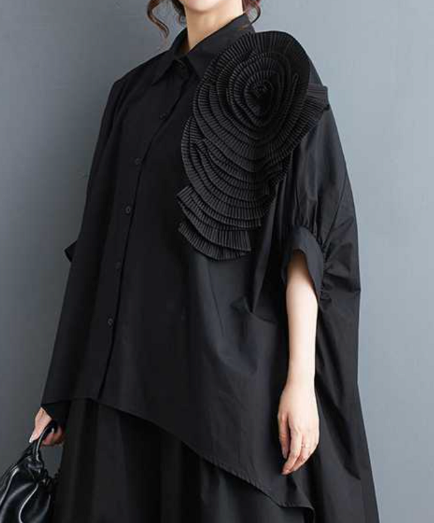 3d flower motif long shirt EN2273