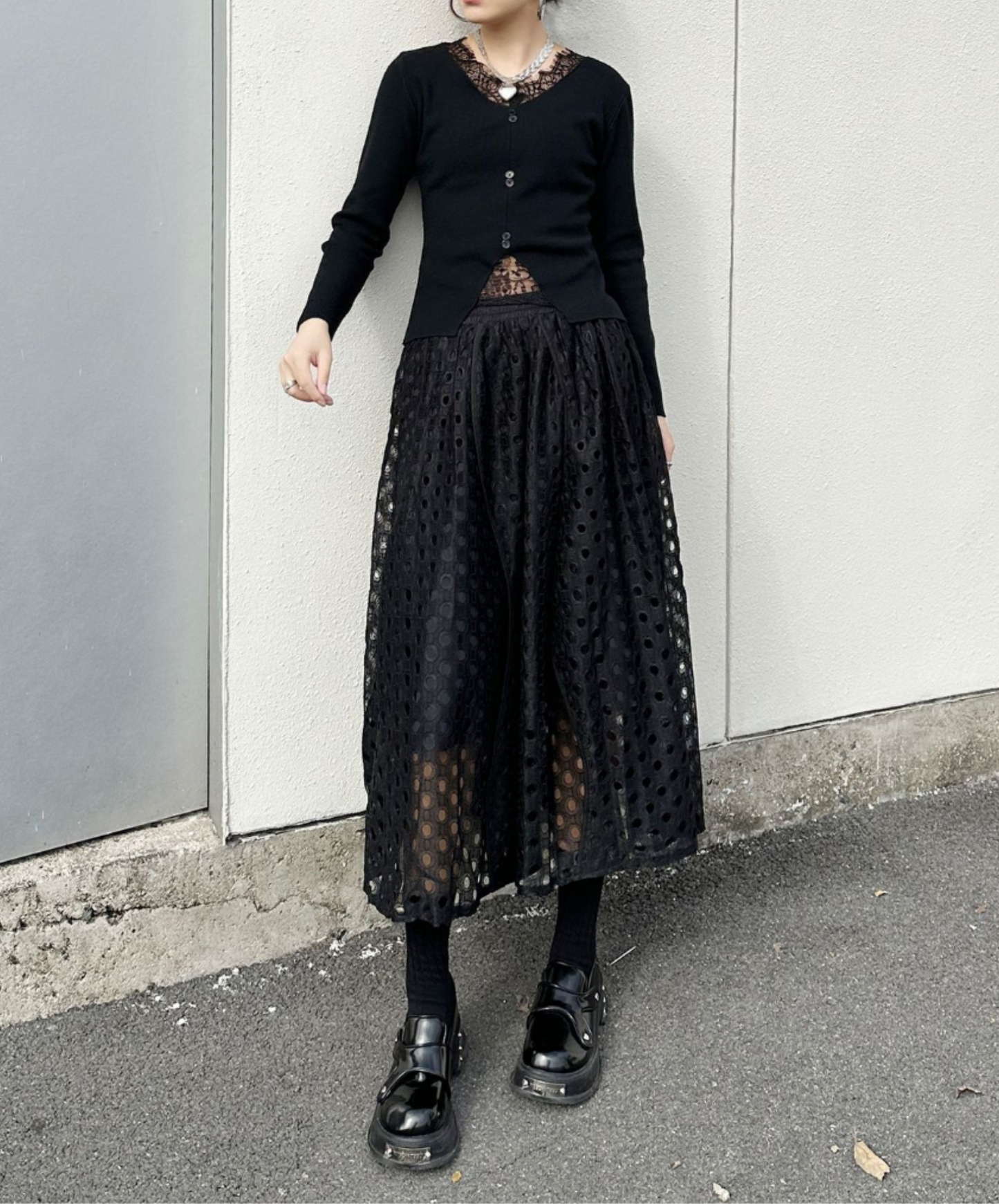 dark eyelet lace a-line skirt EN2335