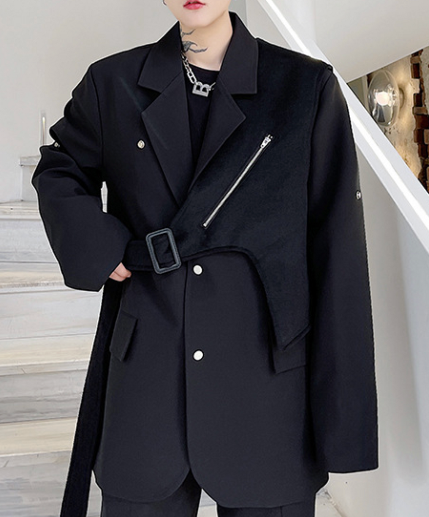 dark irregular design mix jacket EN2406