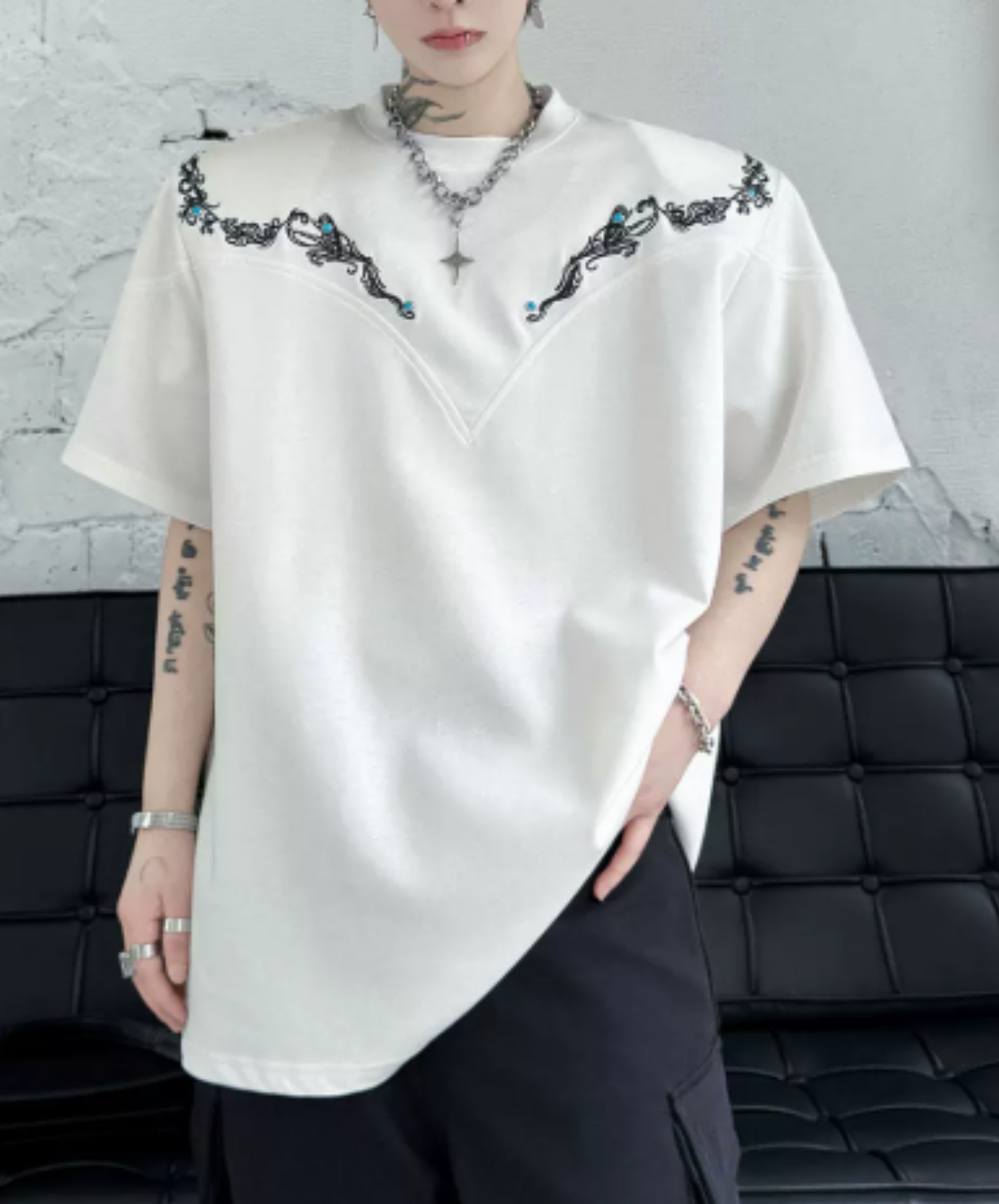 retro embroidery beads t-shirt EN2873