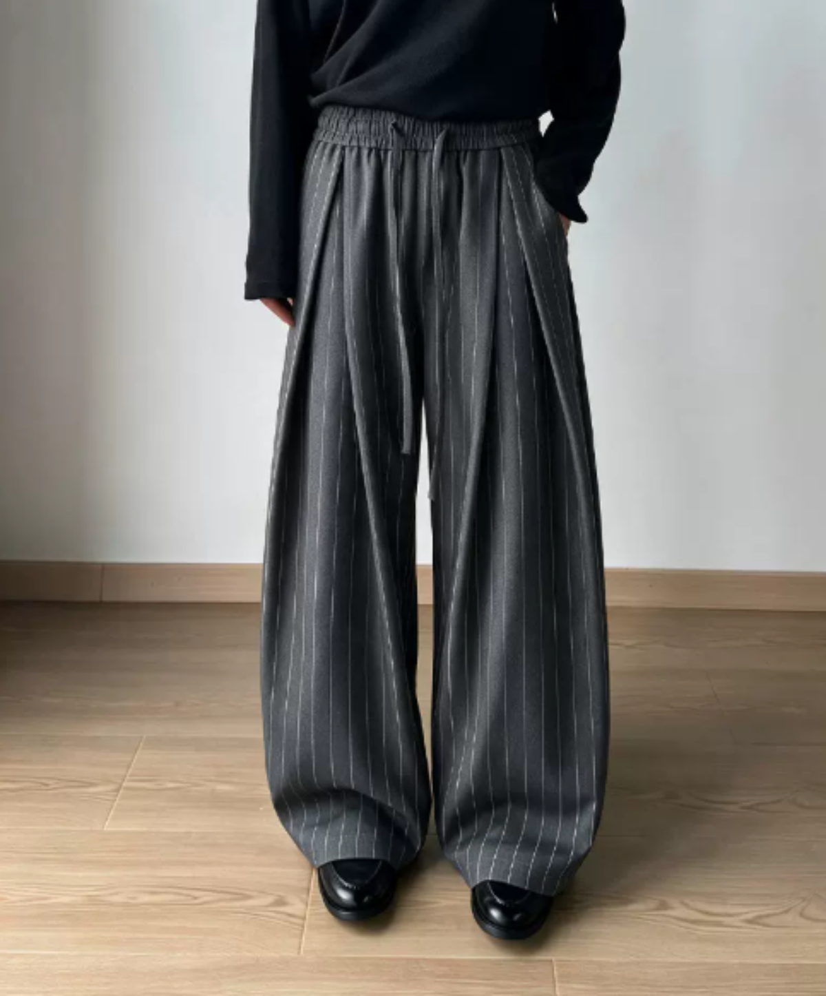 deep-pleat drawstring wide pants EN3208