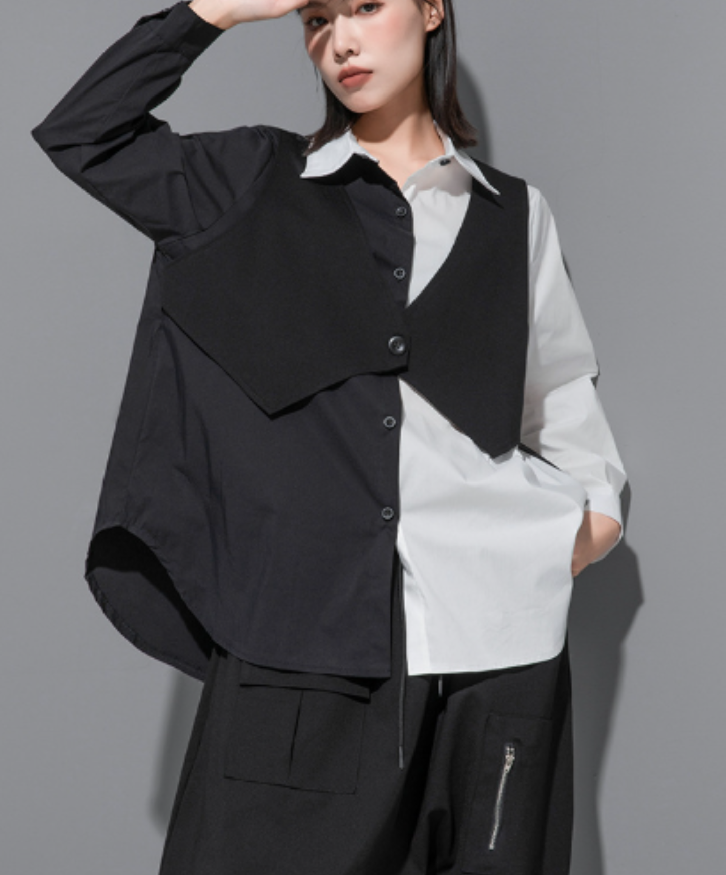 Includes a faux-layered vest shirt EN3118