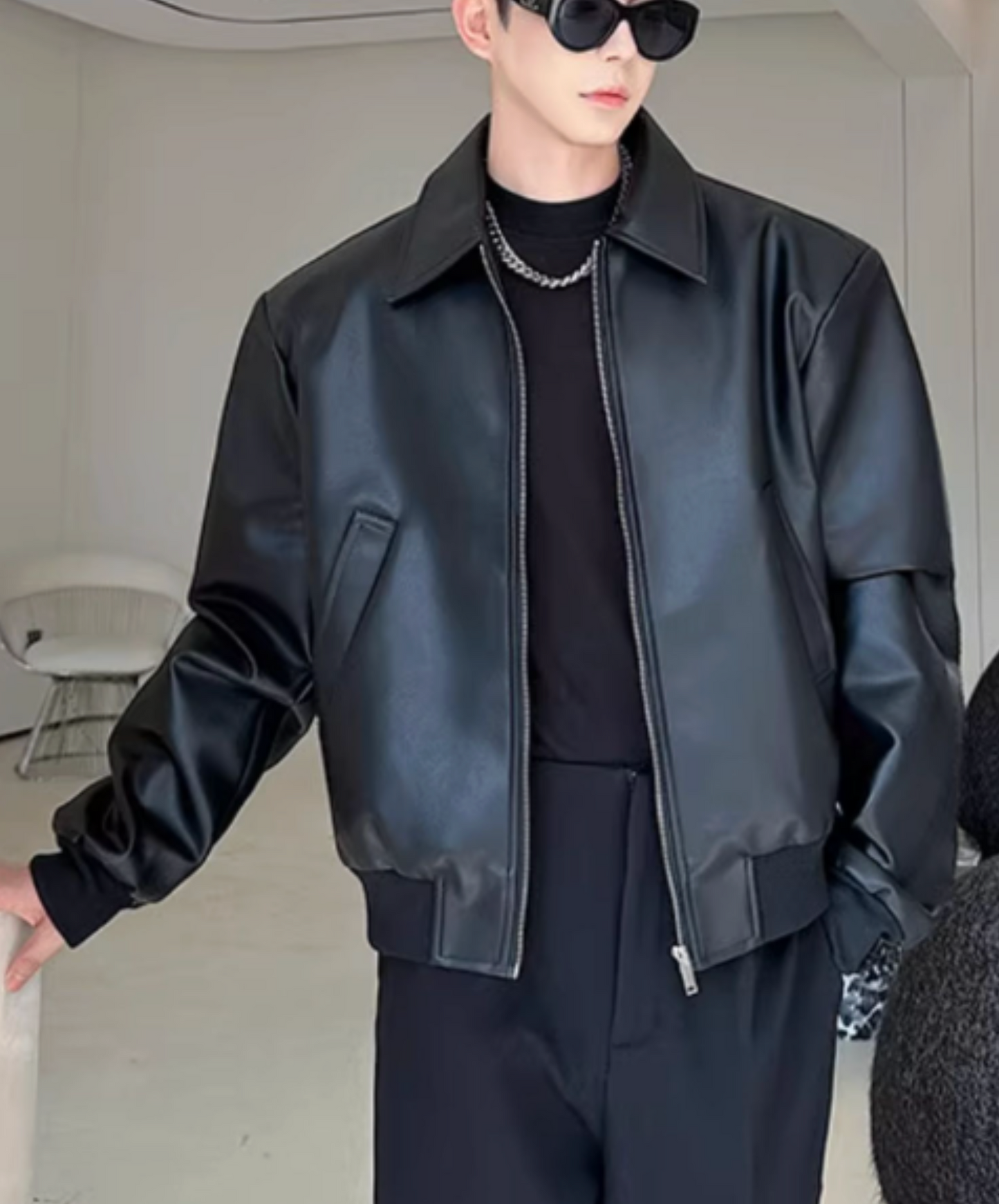 pu leather rib jacket EN2462