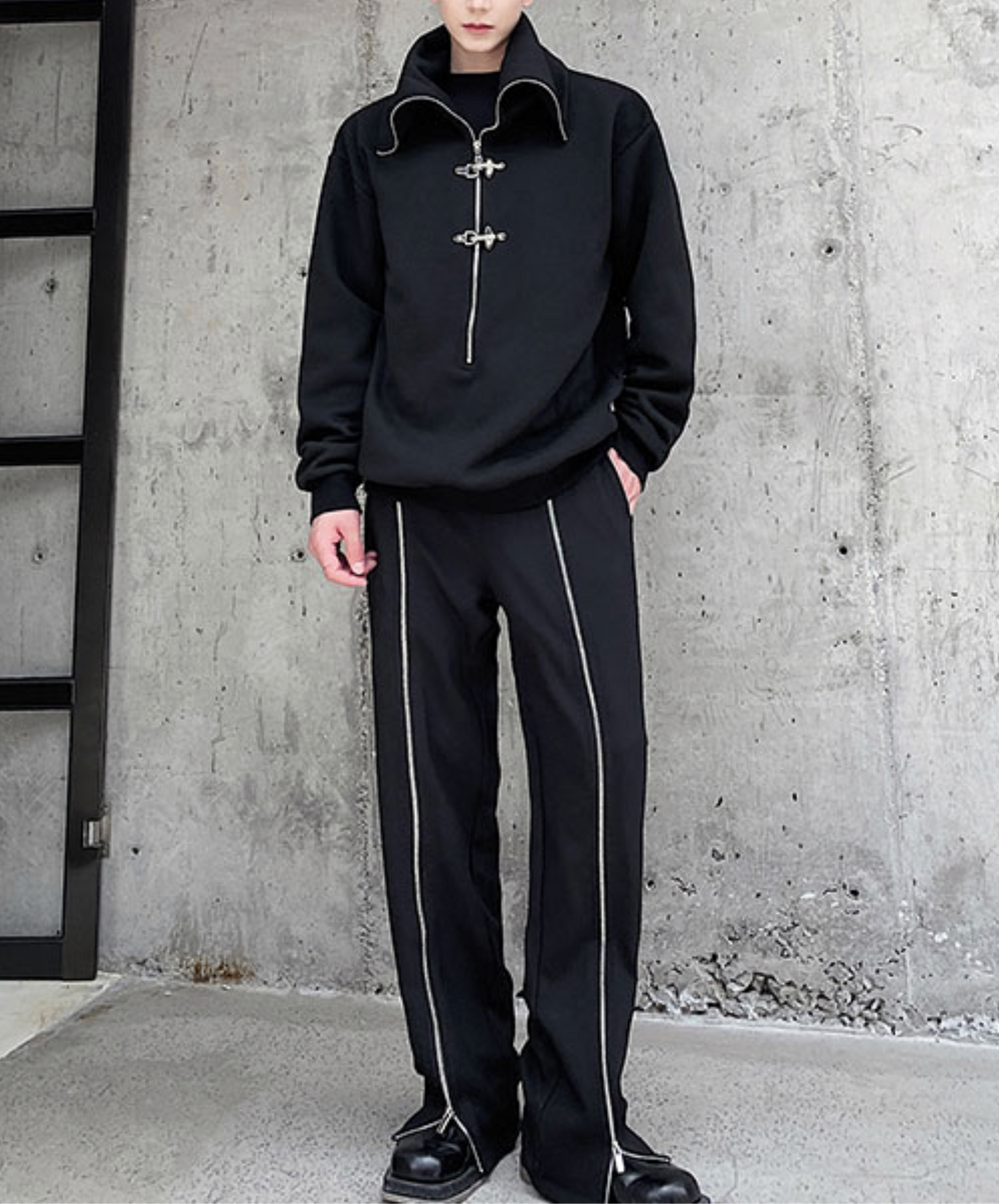 high neck airplane button zip sweatshirt EN2507