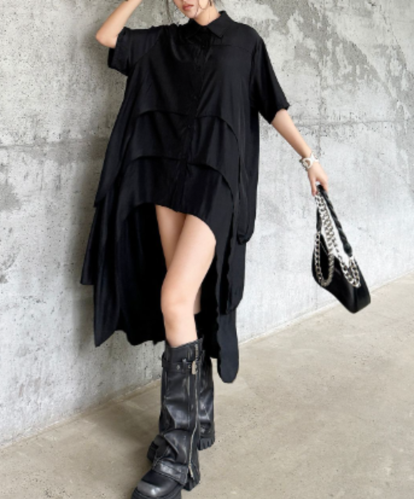 Irregular design short-sleeved long shirt EN2955