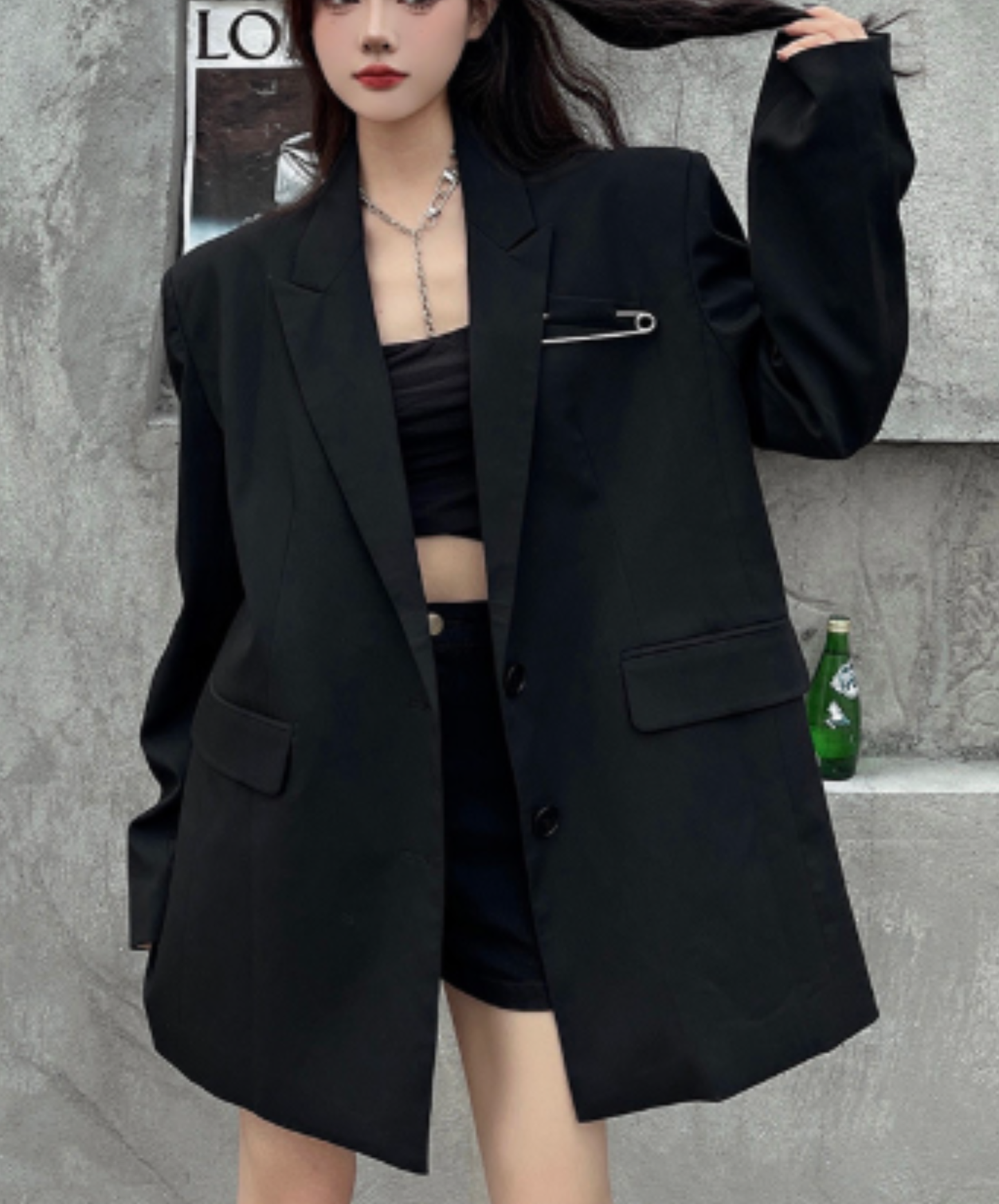 oversized safety pin and eyelet accents jacket EN3164