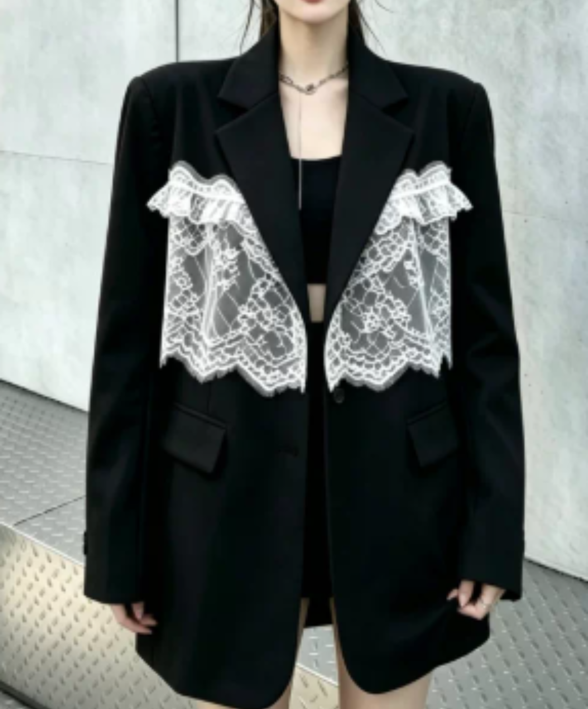 panelled design with a lace bow tie jacket EN3166