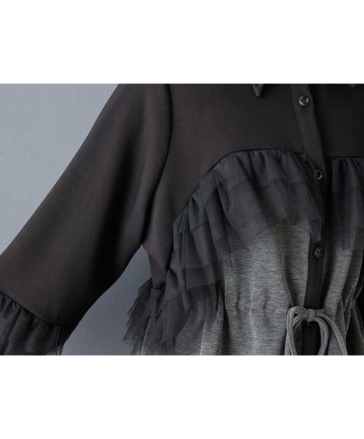 drawstring design tulle ruffle detailing long shirt EN3234