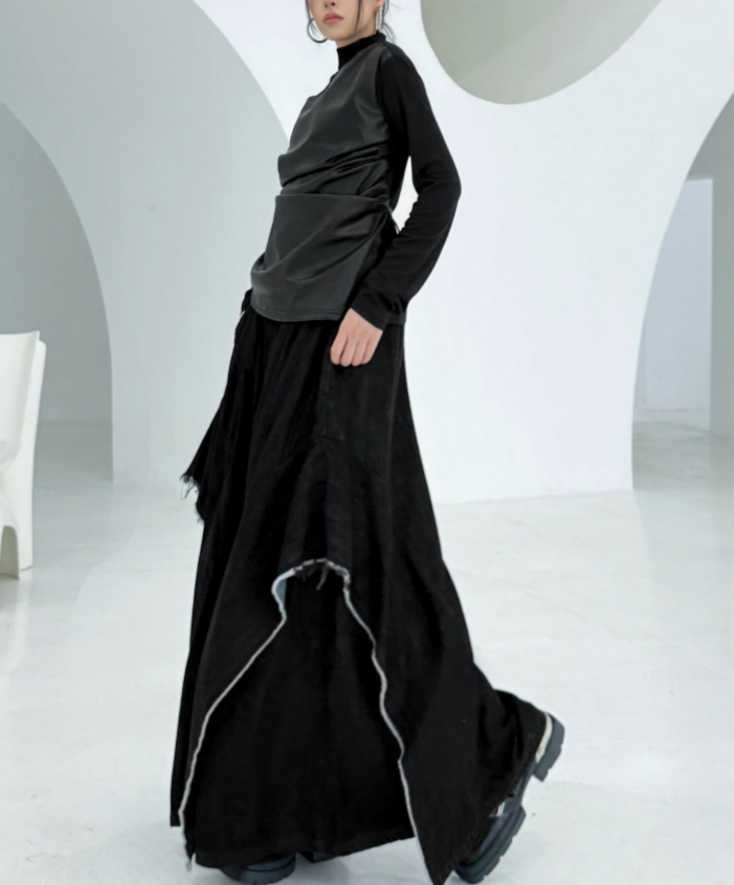 american patchwork high waist wide pants EN2781