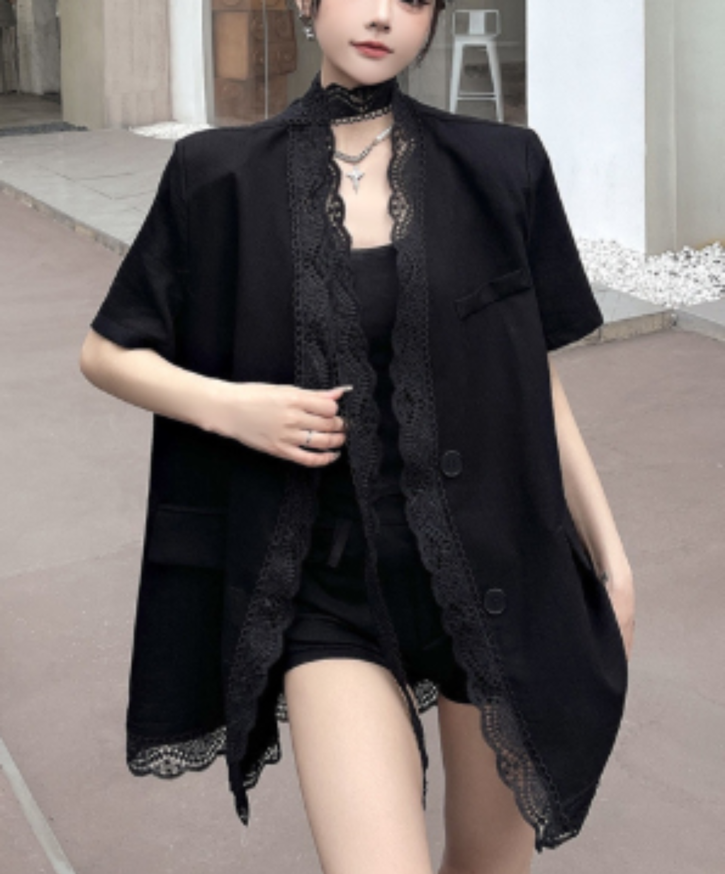 lightweight lace cotton linen jacket EN2965