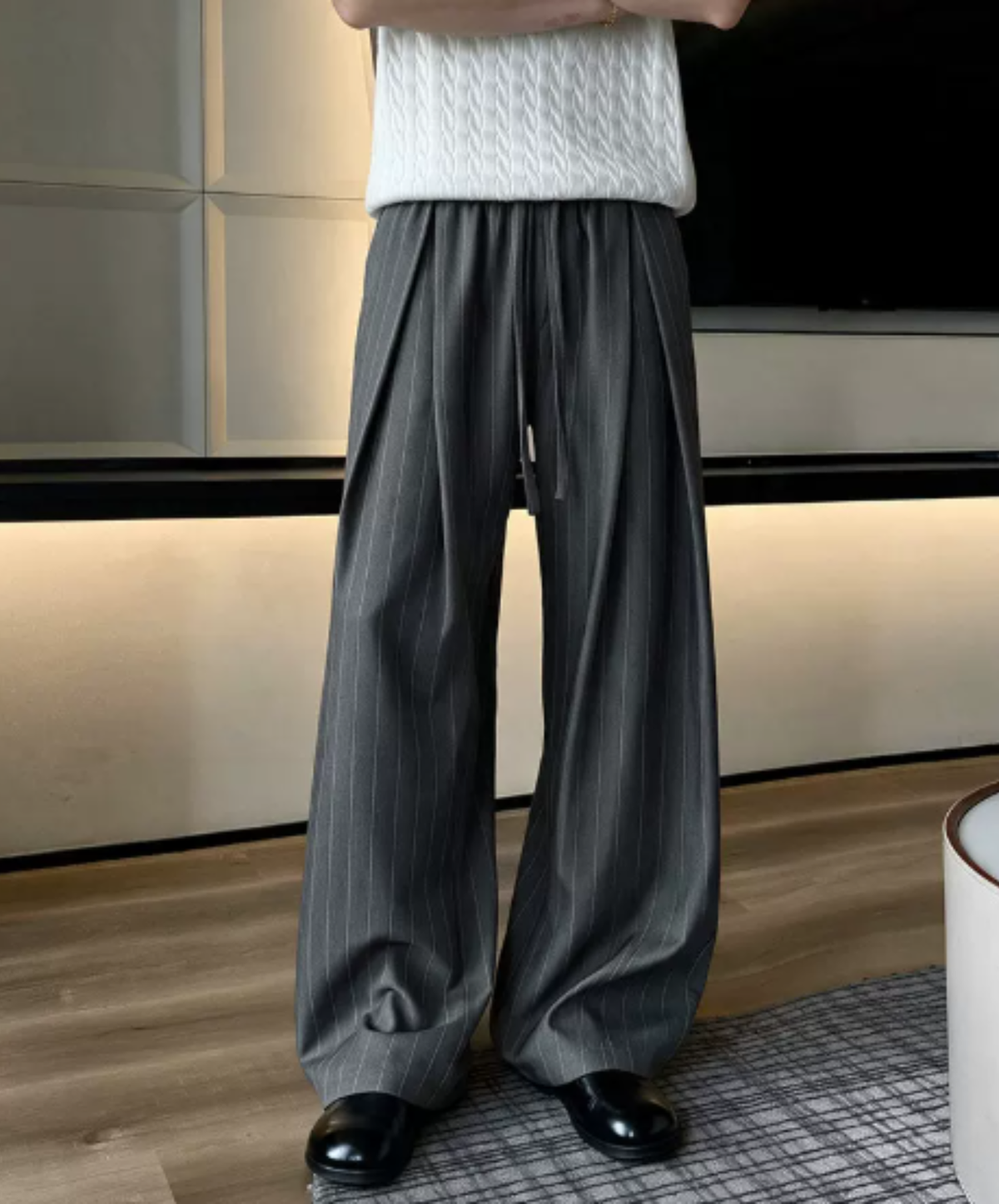 deep-pleat drawstring wide pants EN3208