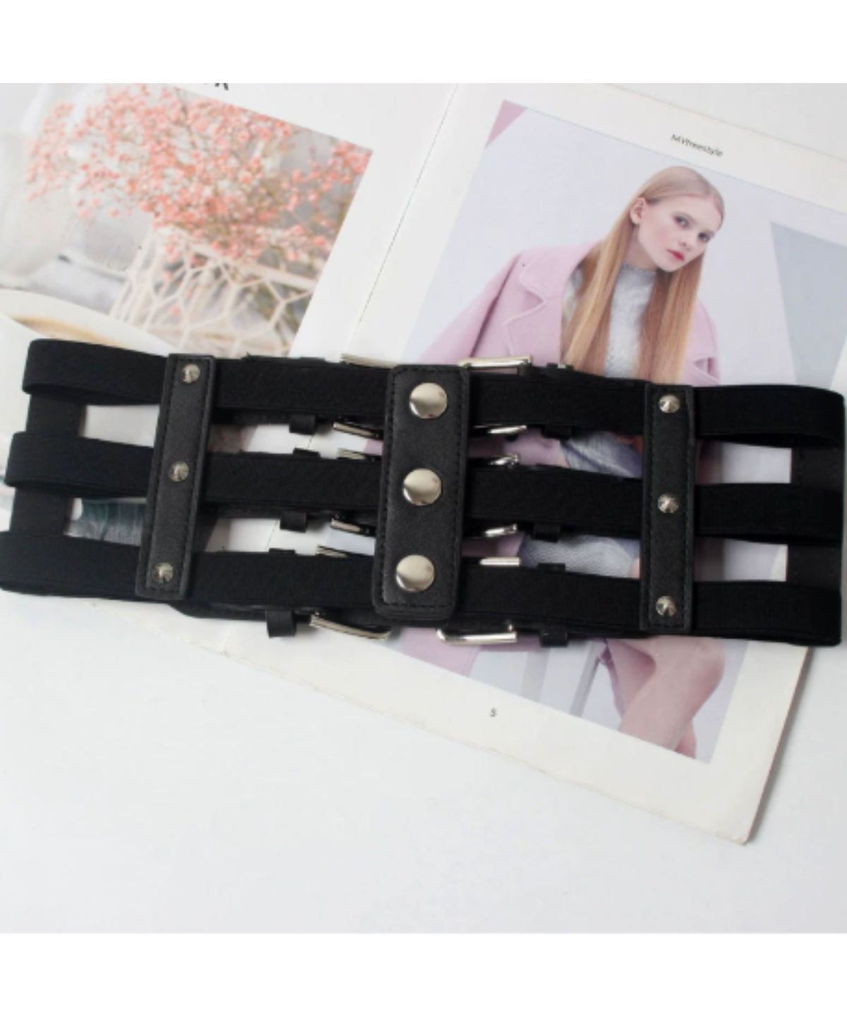 dark triple-buckle wide corset belt EN3216