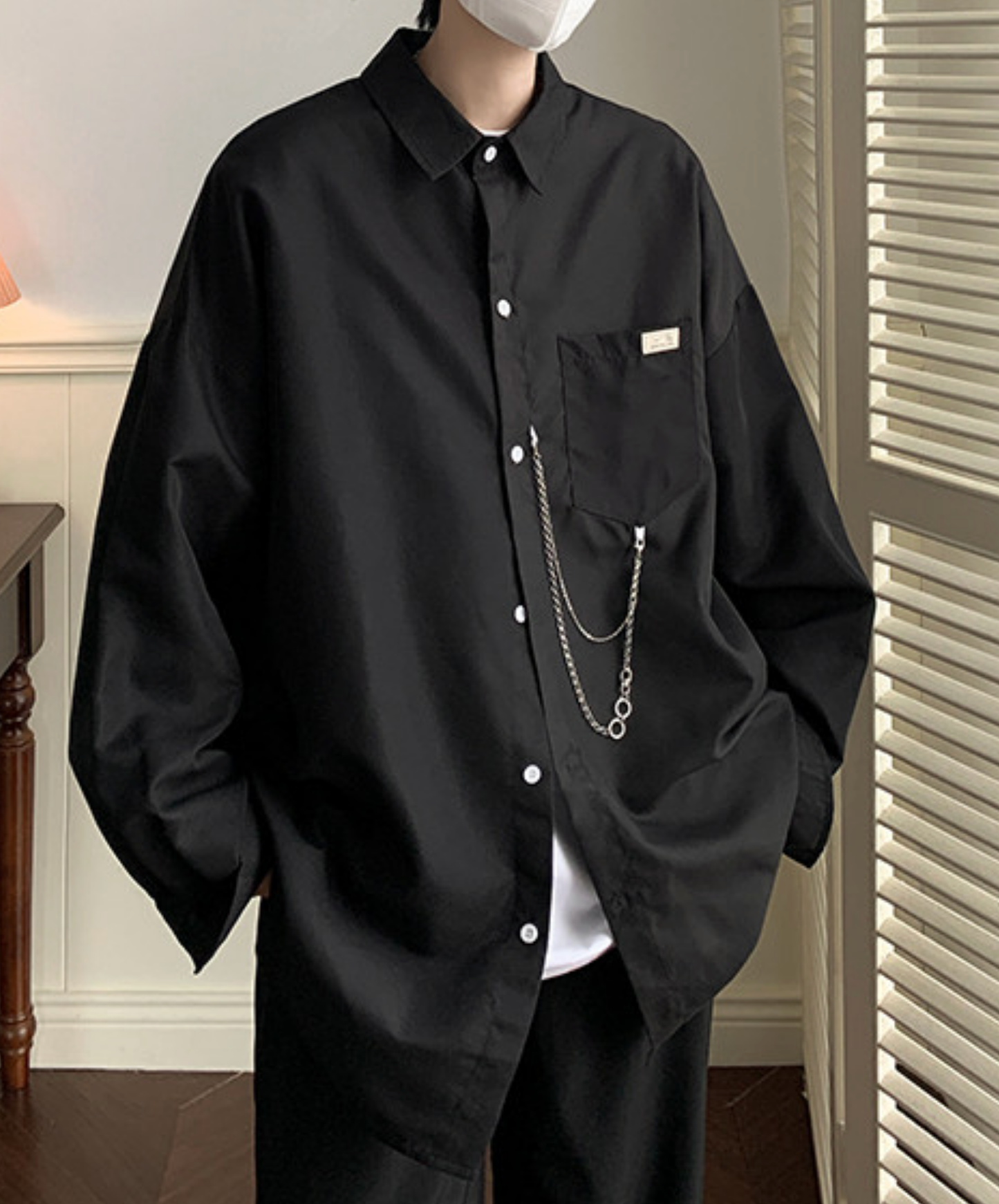 dark chain-decorated oversized shirt EN2761