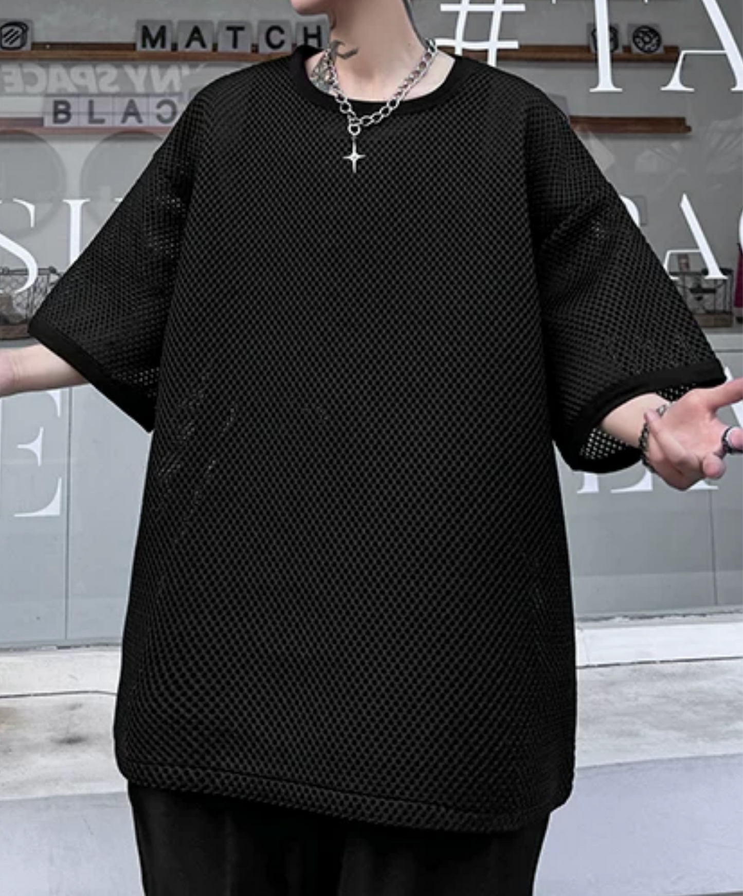 round mesh oversized t-shirt EN2862