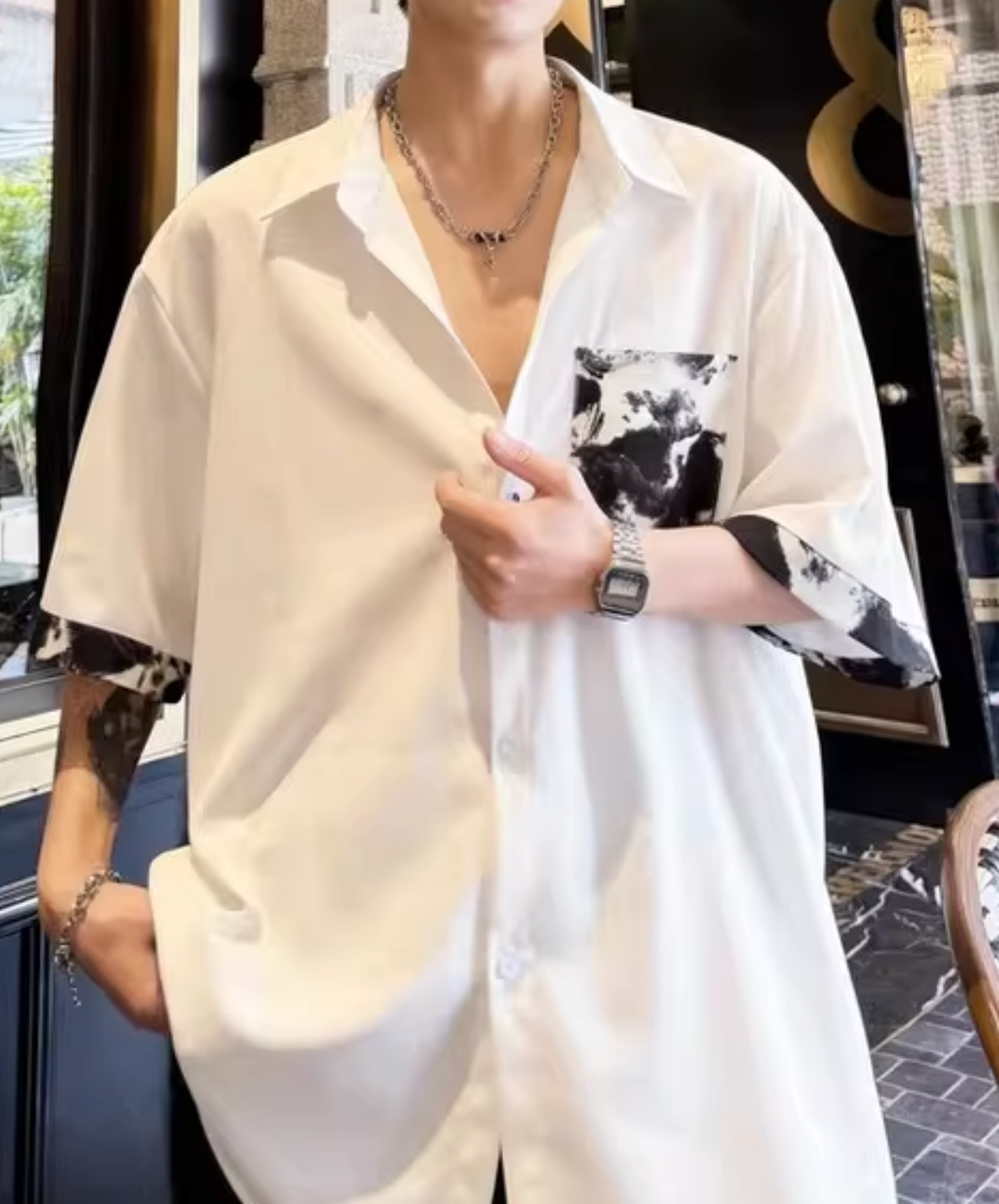 dark color block print shirt EN2800