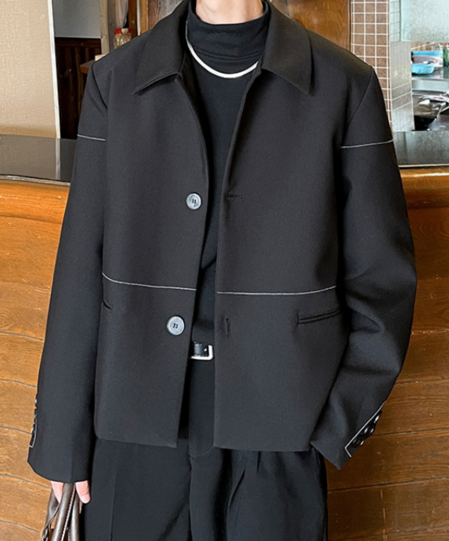 thin line button decoration jacket EN2362