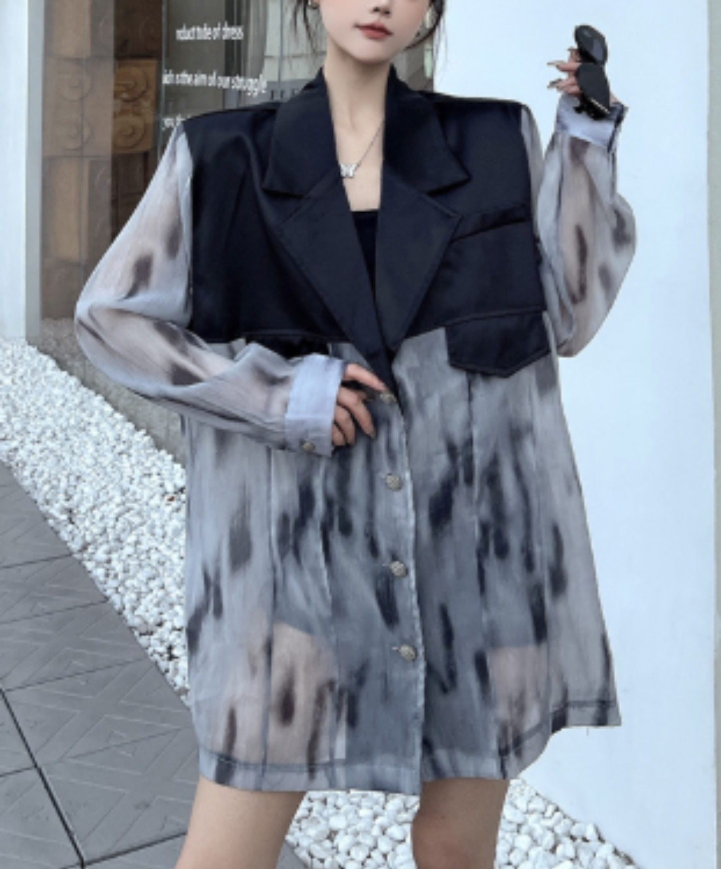 tie-dye patchwork sheer jacket EN3088