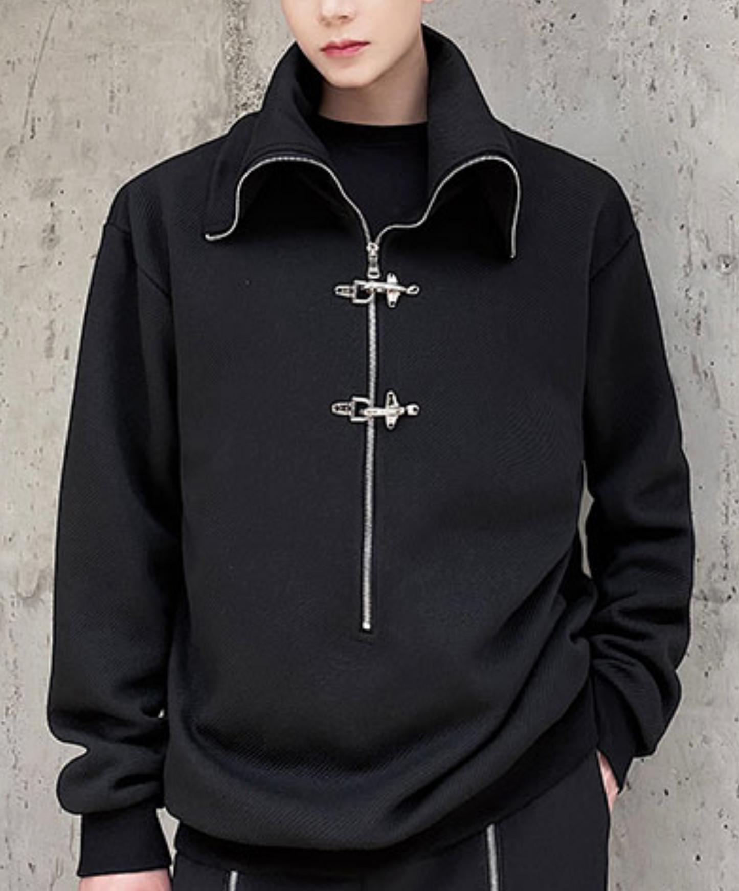 high neck airplane button zip sweatshirt EN2507