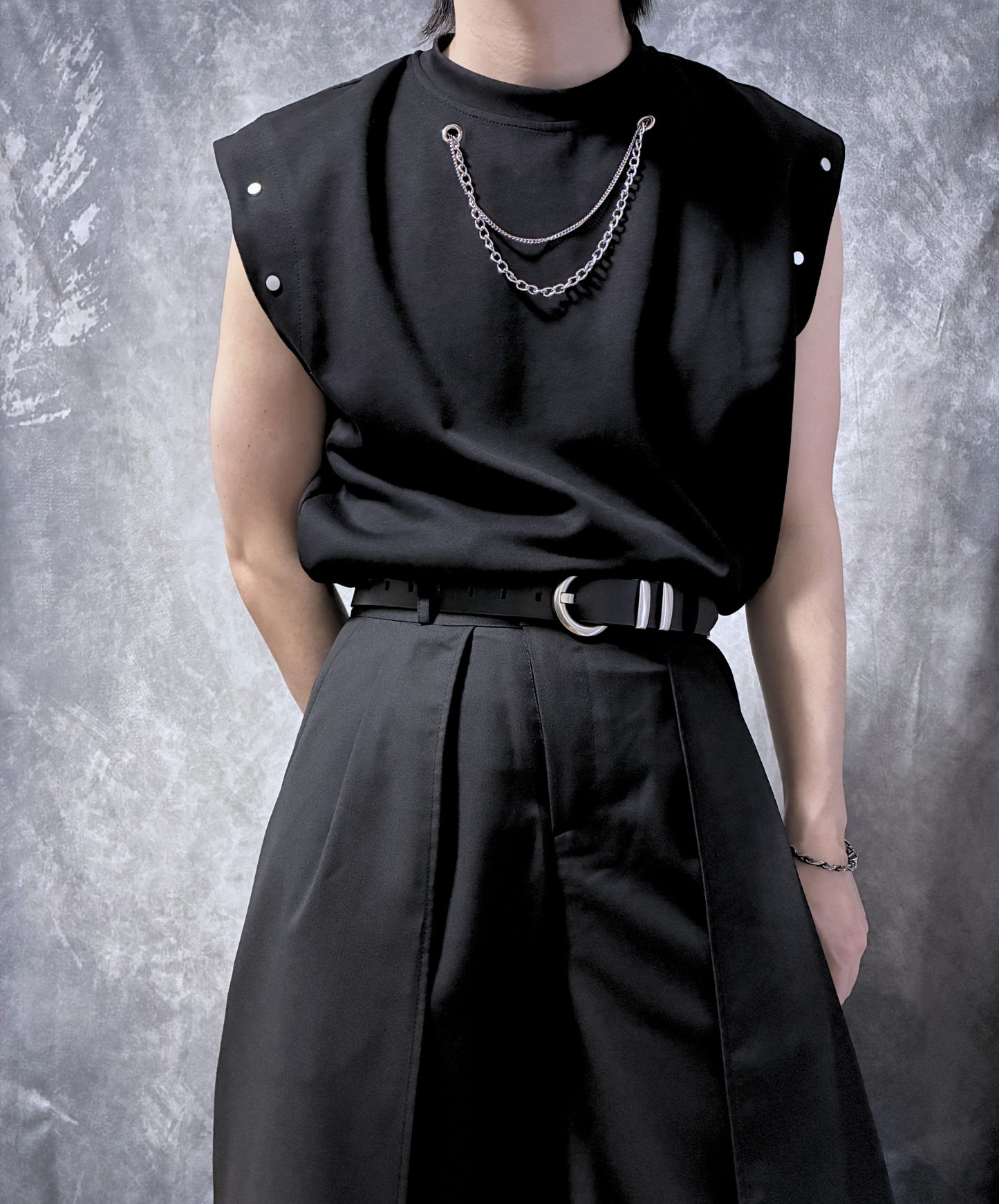 detachable sleeve chain decoration t-shirt EN2856