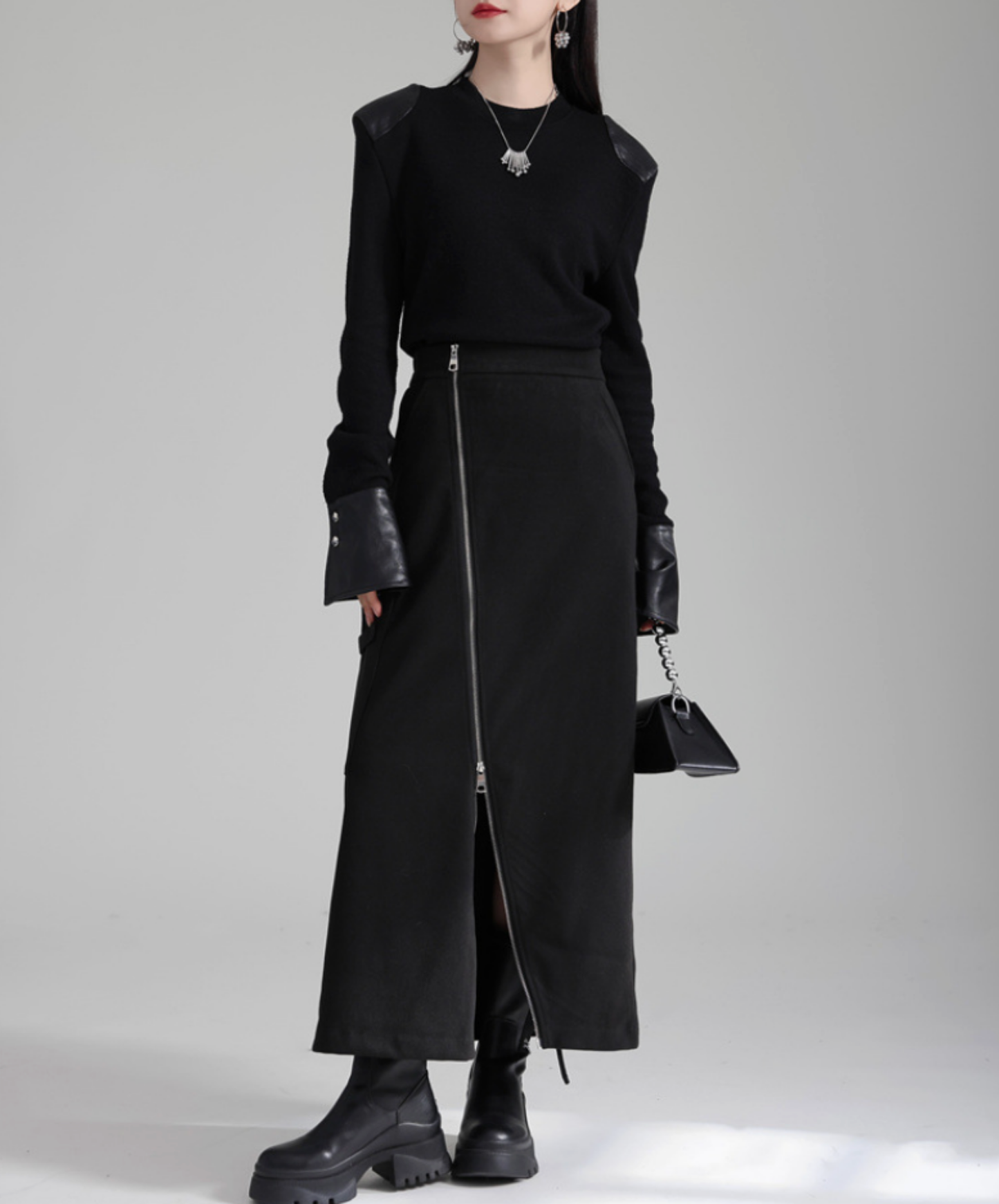 irregular zipper velvet skirt EN2732