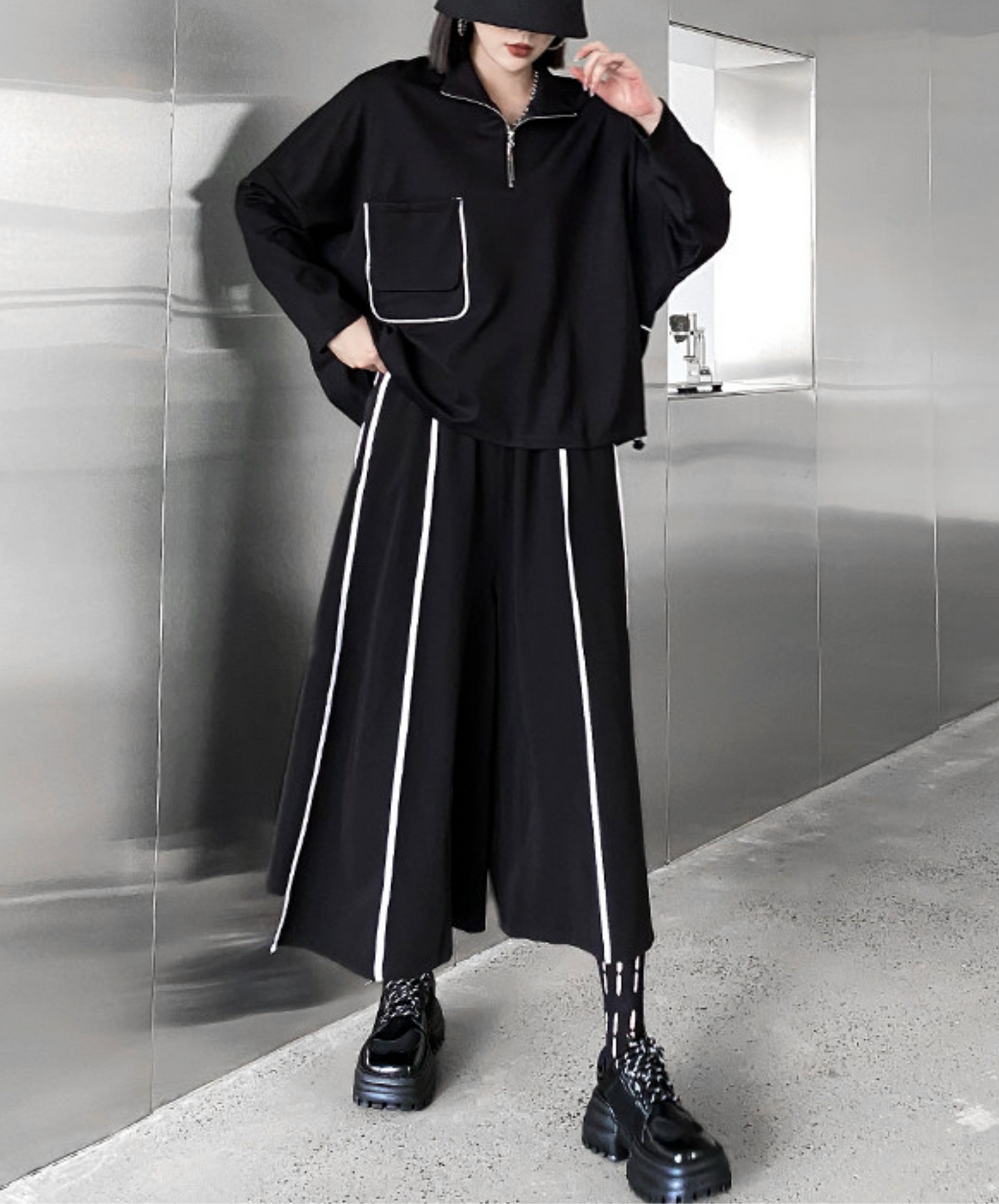 batwing sleeve white line sweatshirts EN2709